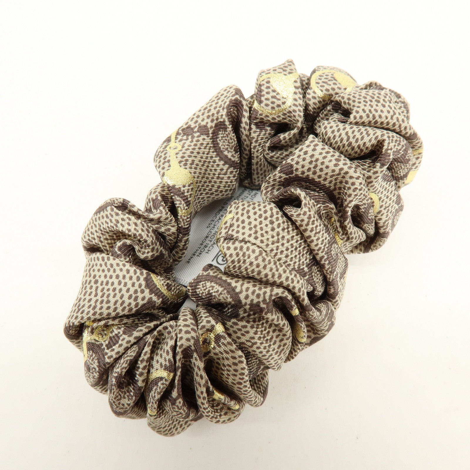 GUCCI Horsebit Silk 100% Scrunchie Hair Accessory Gray Beige Brown