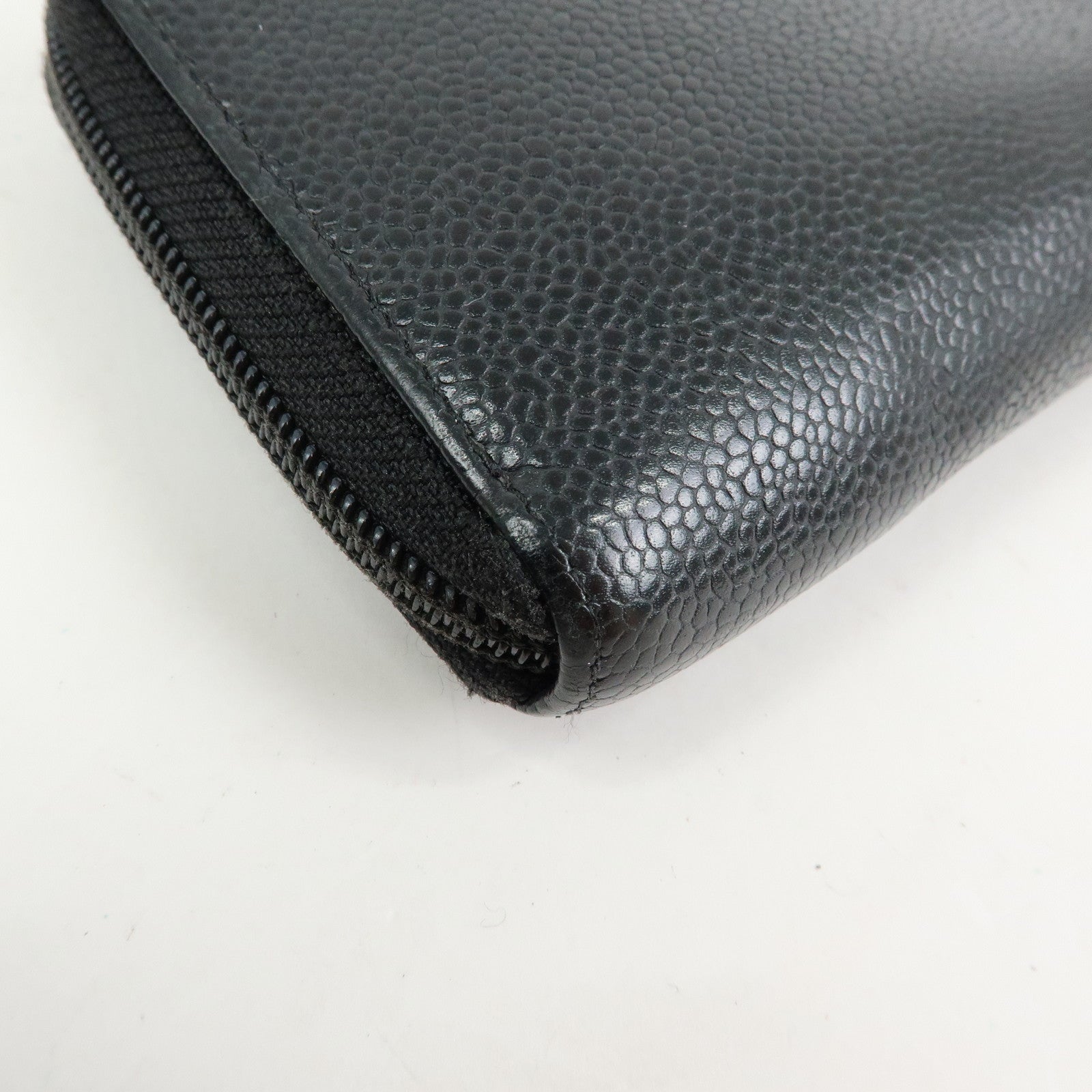 CHANEL COCO Mark Caviarskin Round Zippy Long Wallet Black A50071