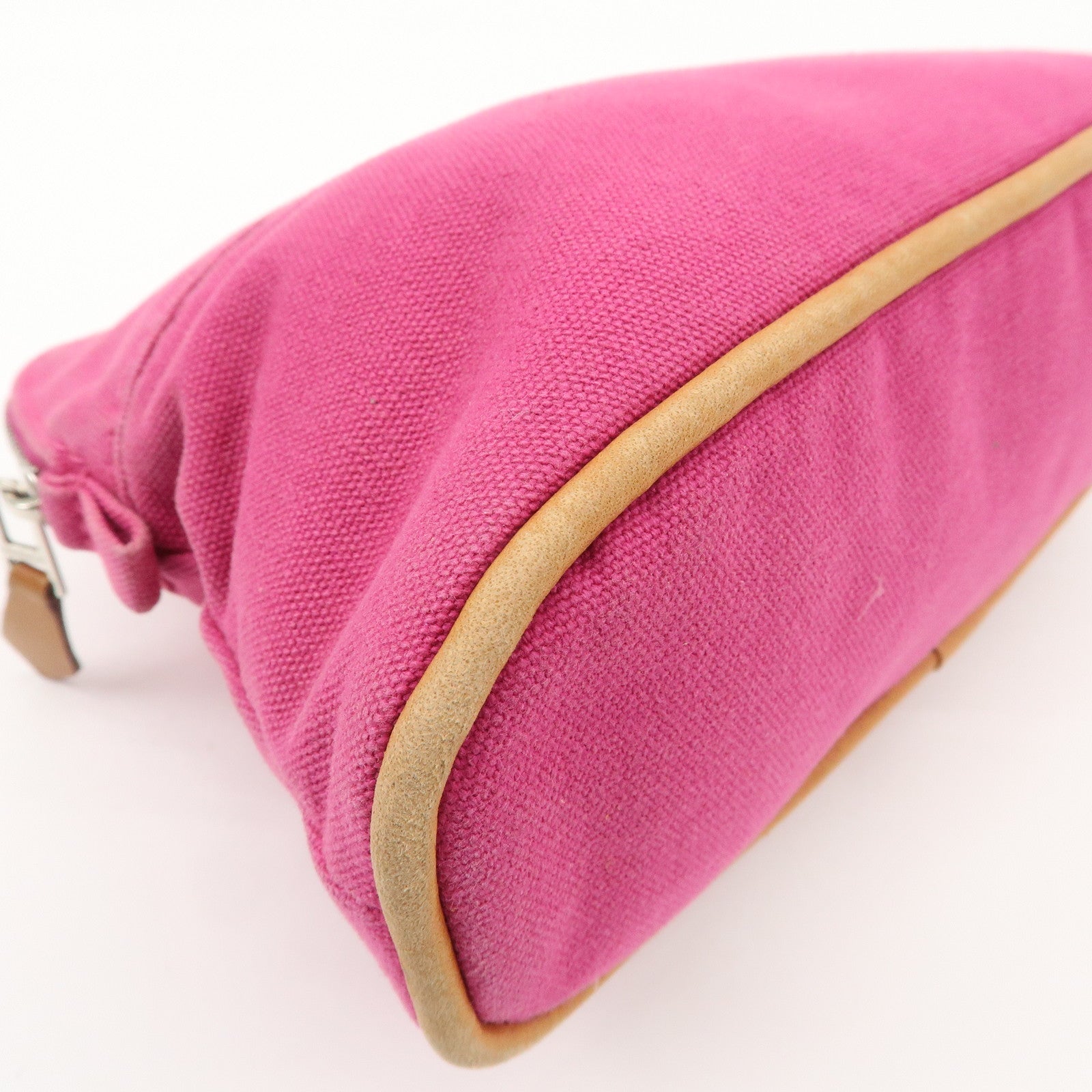 HERMES Set of 2 Leather Canvas Pouch Cosmetic Pouch Pink Yellow Used