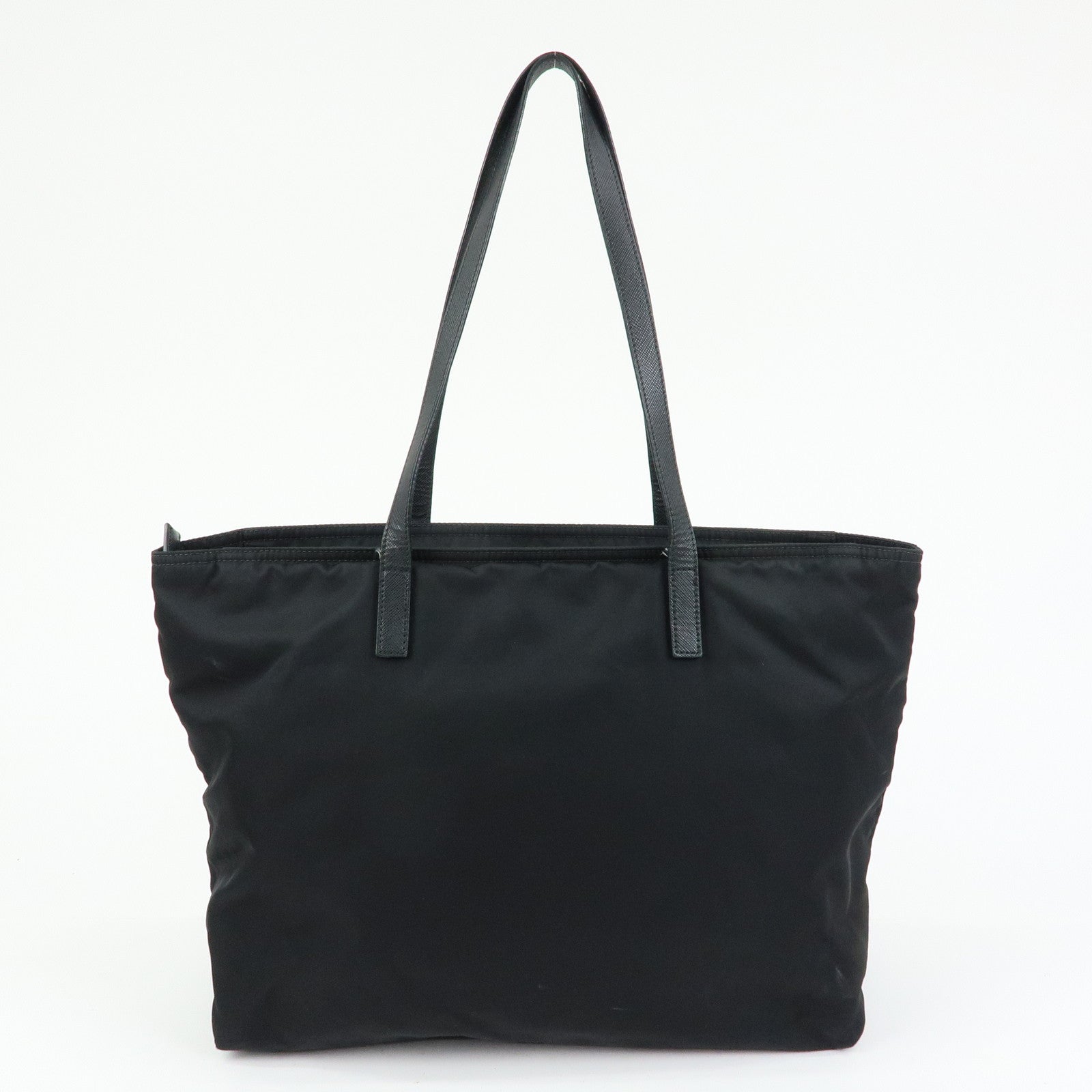 PRADA Triangle Logo Nylon Leather Tote Bag Shoulder Bag Black