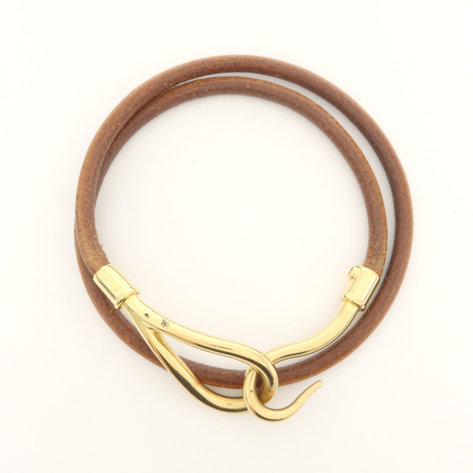 HERMES Jumbo Leather Metal Bracelet Choker Brown