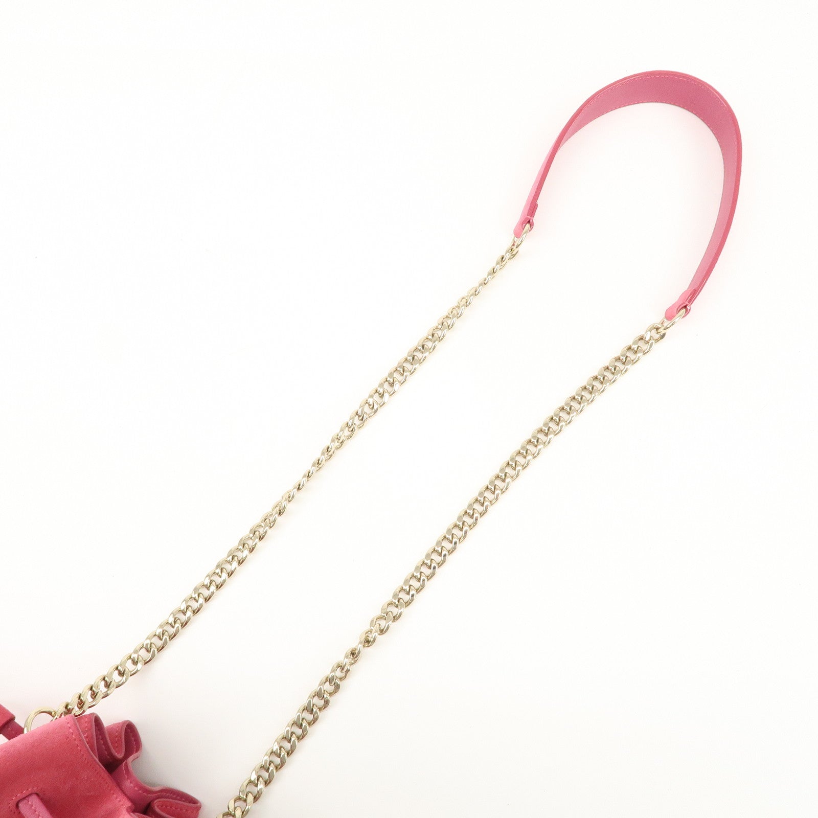 JIMMY CHOO Callie Drawstrings S Suede Chain Shoulder Bag Pink Used