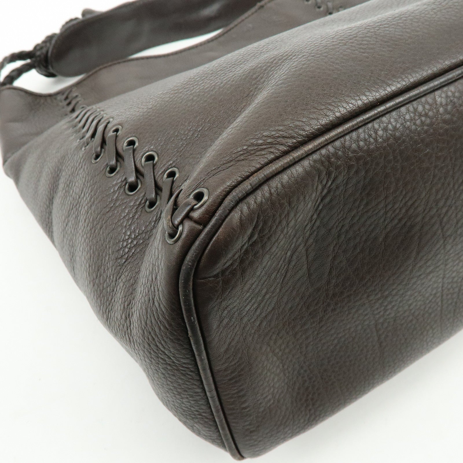 Christian Dior Leather Shoulder Bag Ethnic Heart Tassel Charm Brown
