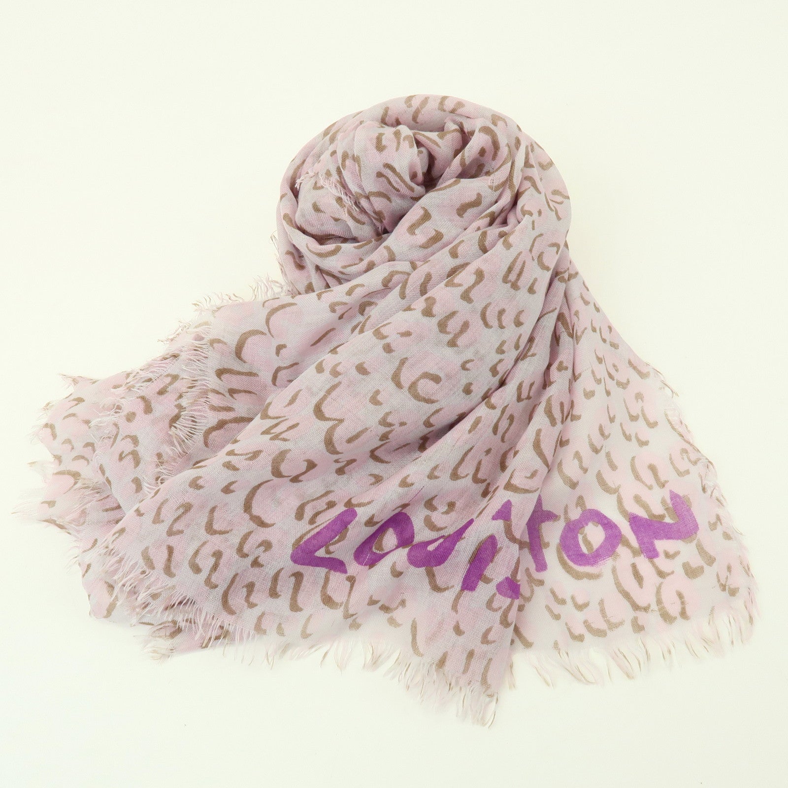 Louis Vuitton Leopard Cashmere Silk Scarf Shawl Pink Gray 413287