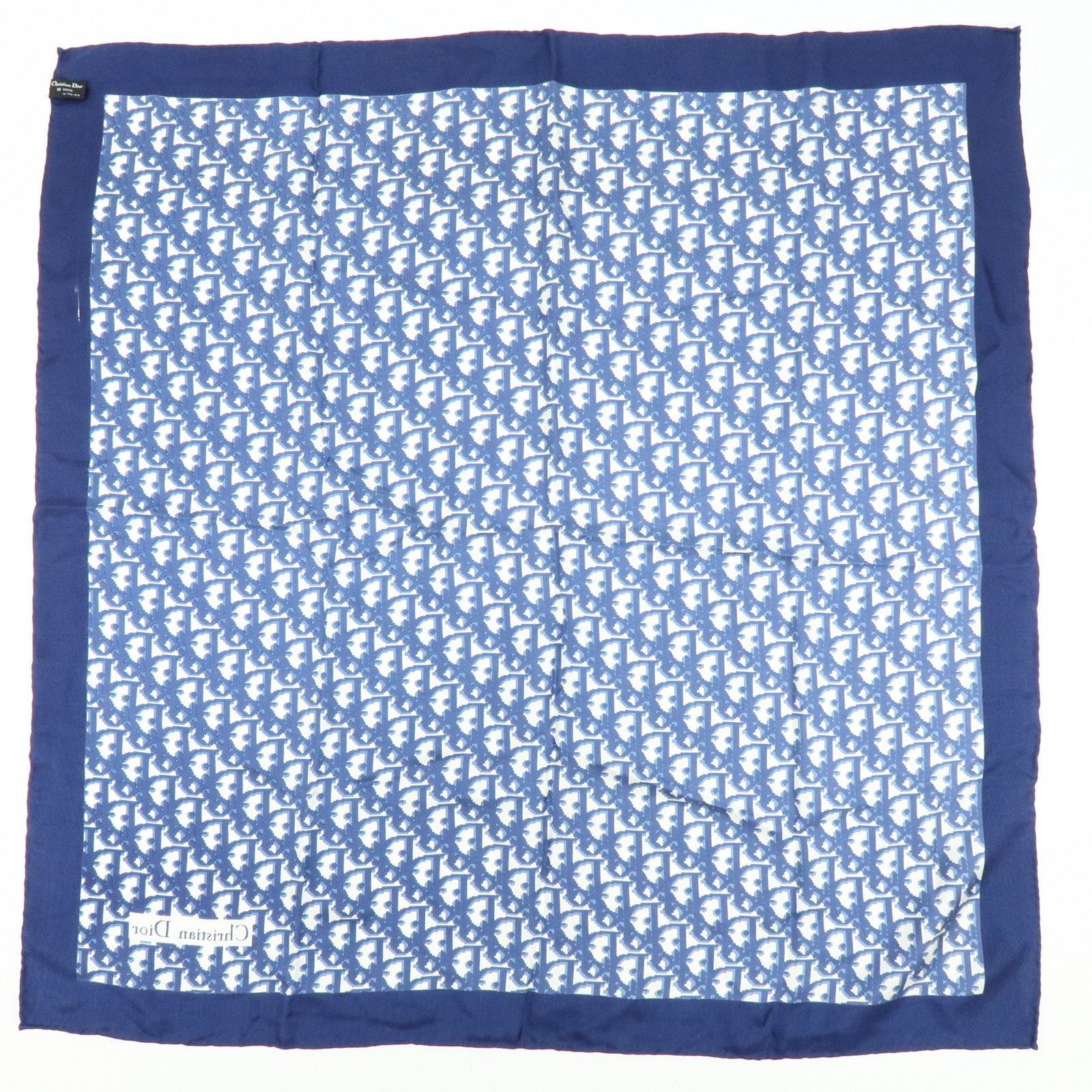 Christian Dior Logo Silk 100% Scarf Navy White