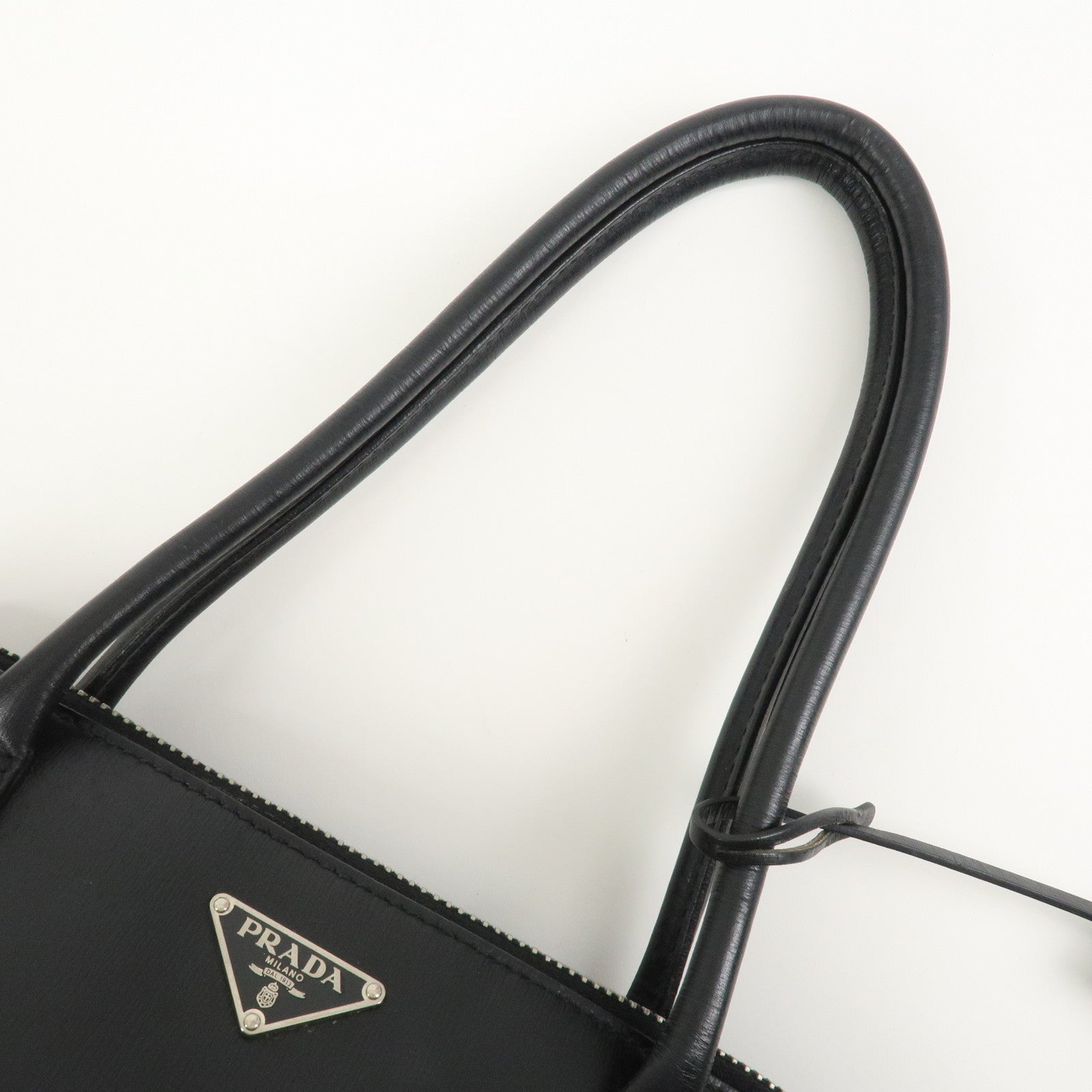 PRADA Triangle Logo Nylon Leather Shoulder Bag Hand Bag Black