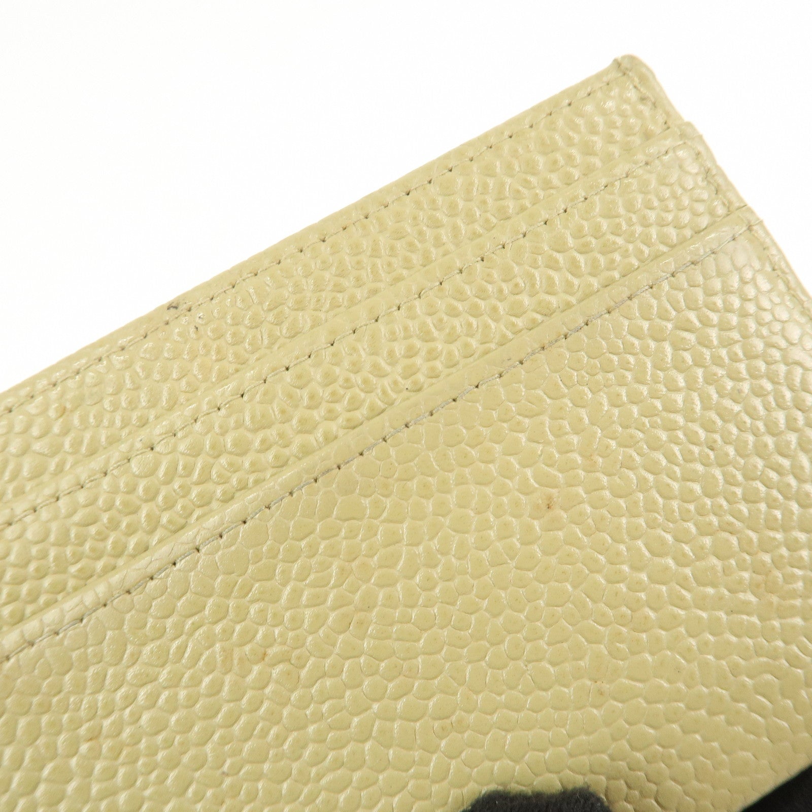 CHANEL COCO Mark Caviarskin Leather Card Case Card Holder Beige