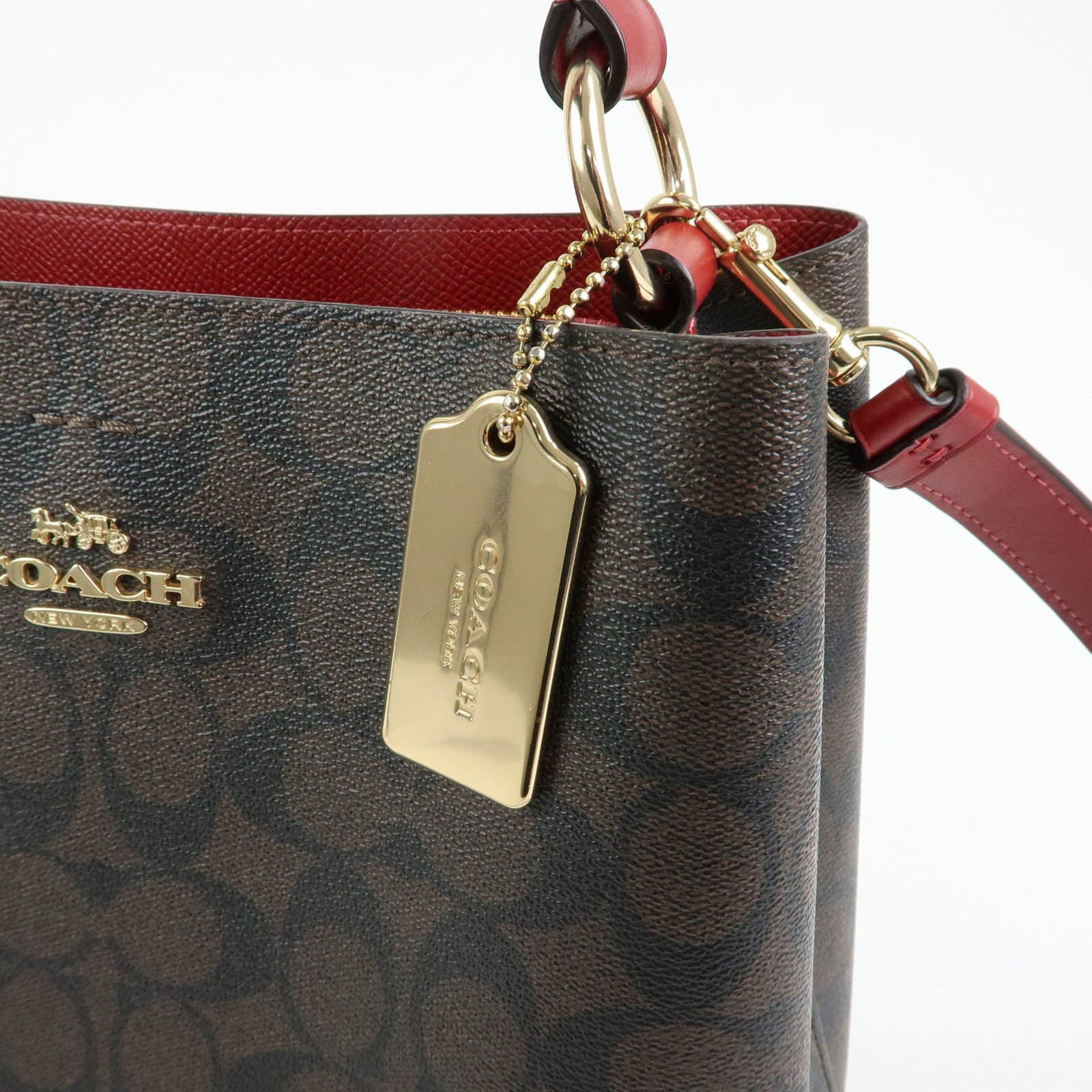 COACH Signature PVC 2Way Shoulder Bag Hand Bag Dark Brown Red