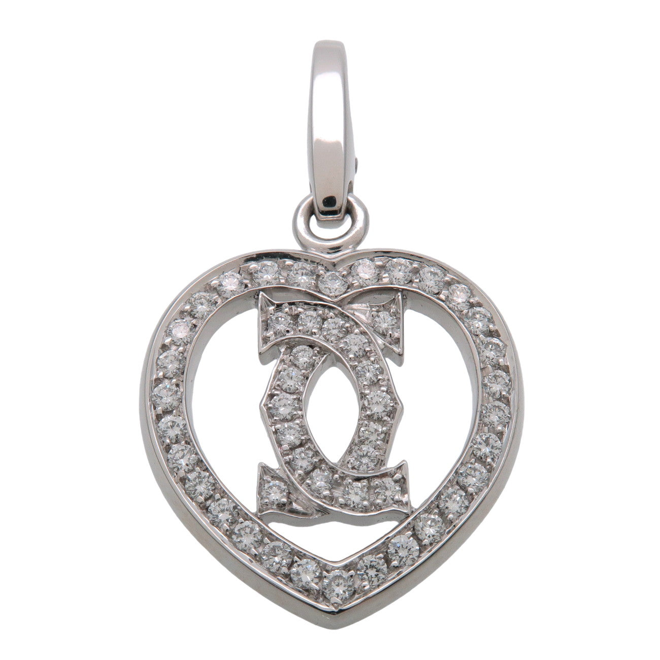 Cartier 2C Diamond Heart Charm Pendant Top K18 750WG White Gold