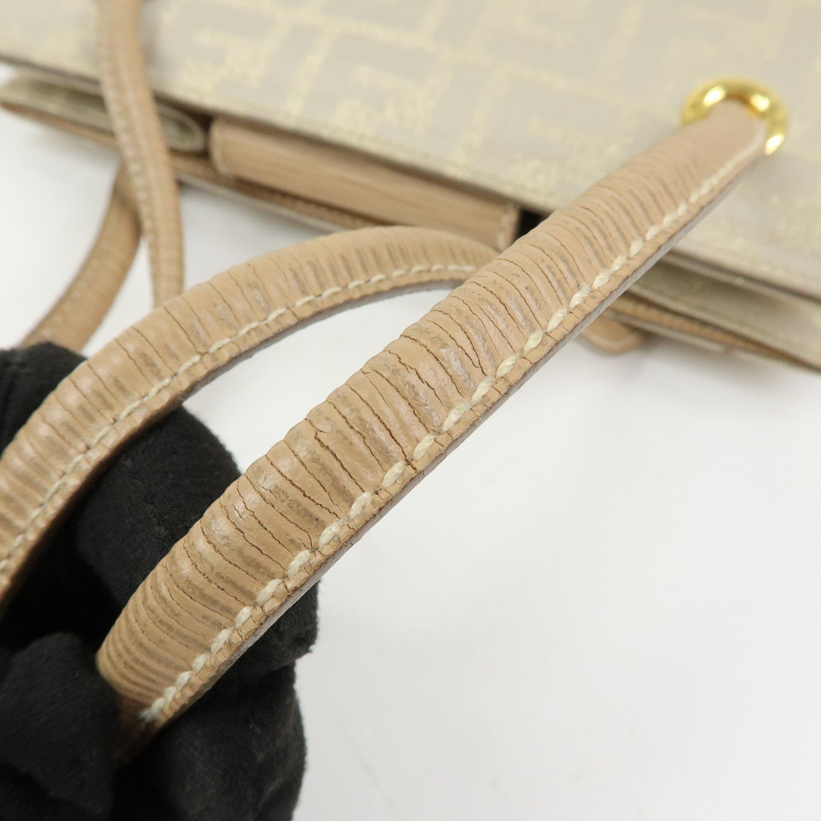 FENDI Zucca Canvas Leather Shoulder Bag Beige