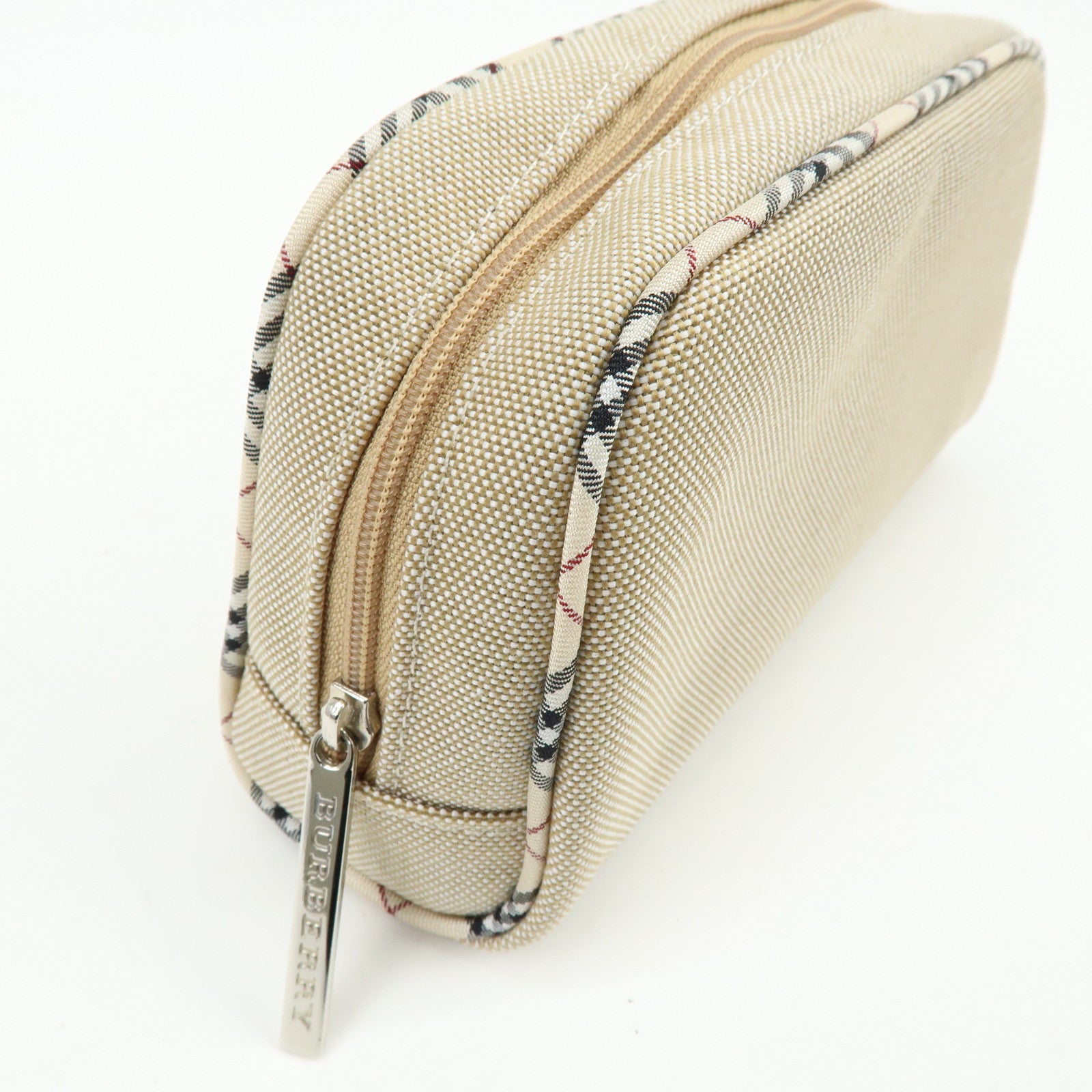 BURBERRY Set of 2 Canvas Pouch Cosmetic Case Beige Navy