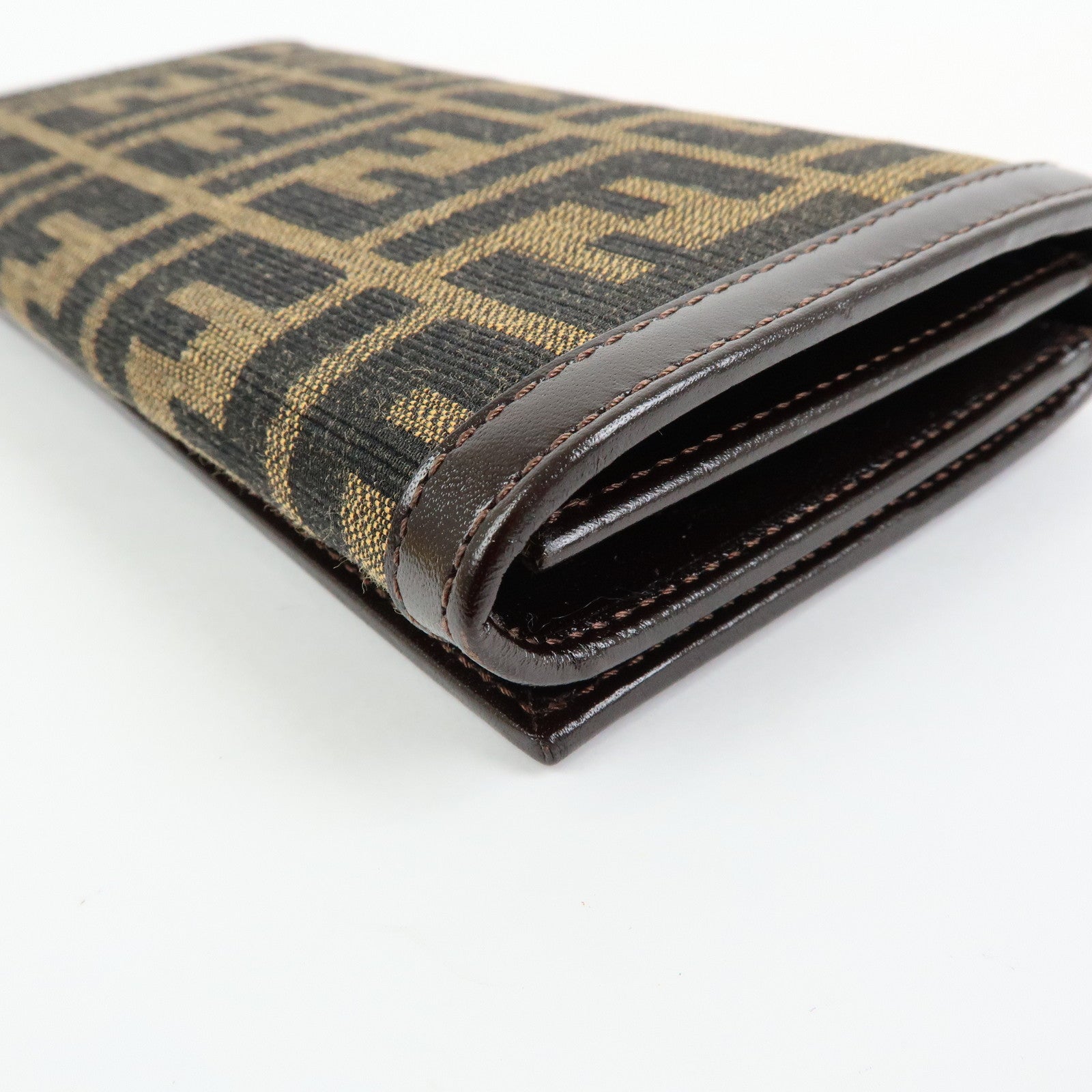 FENDI Zucca Canvas Leather Bi-fold Long Wallet Brown 30851