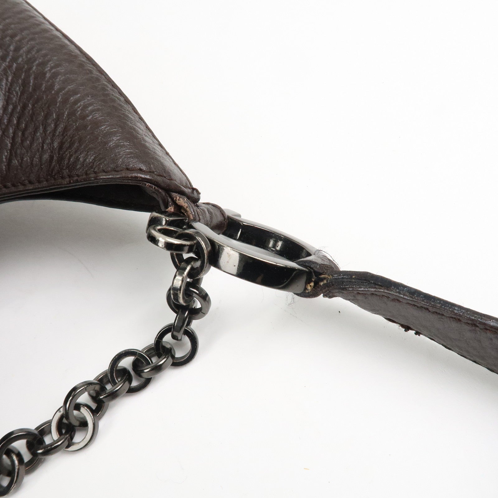 Ferragamo Gancini Leather Shoulder Bag Hand Bag Brown