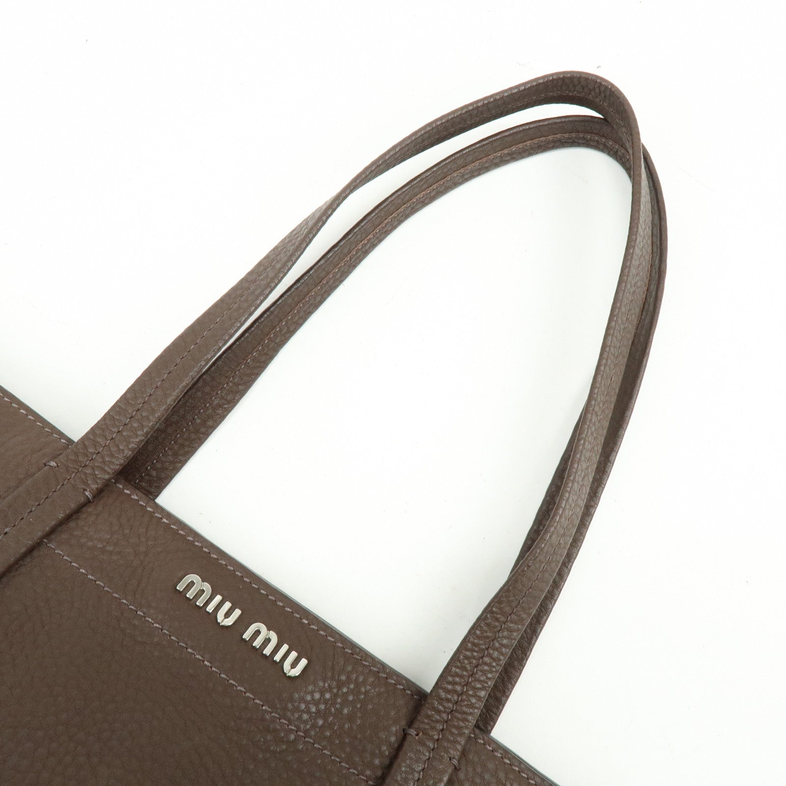 MIU MIU Logo Leather Tote Bag Shoulder Bag Hand Bag Dark Brown