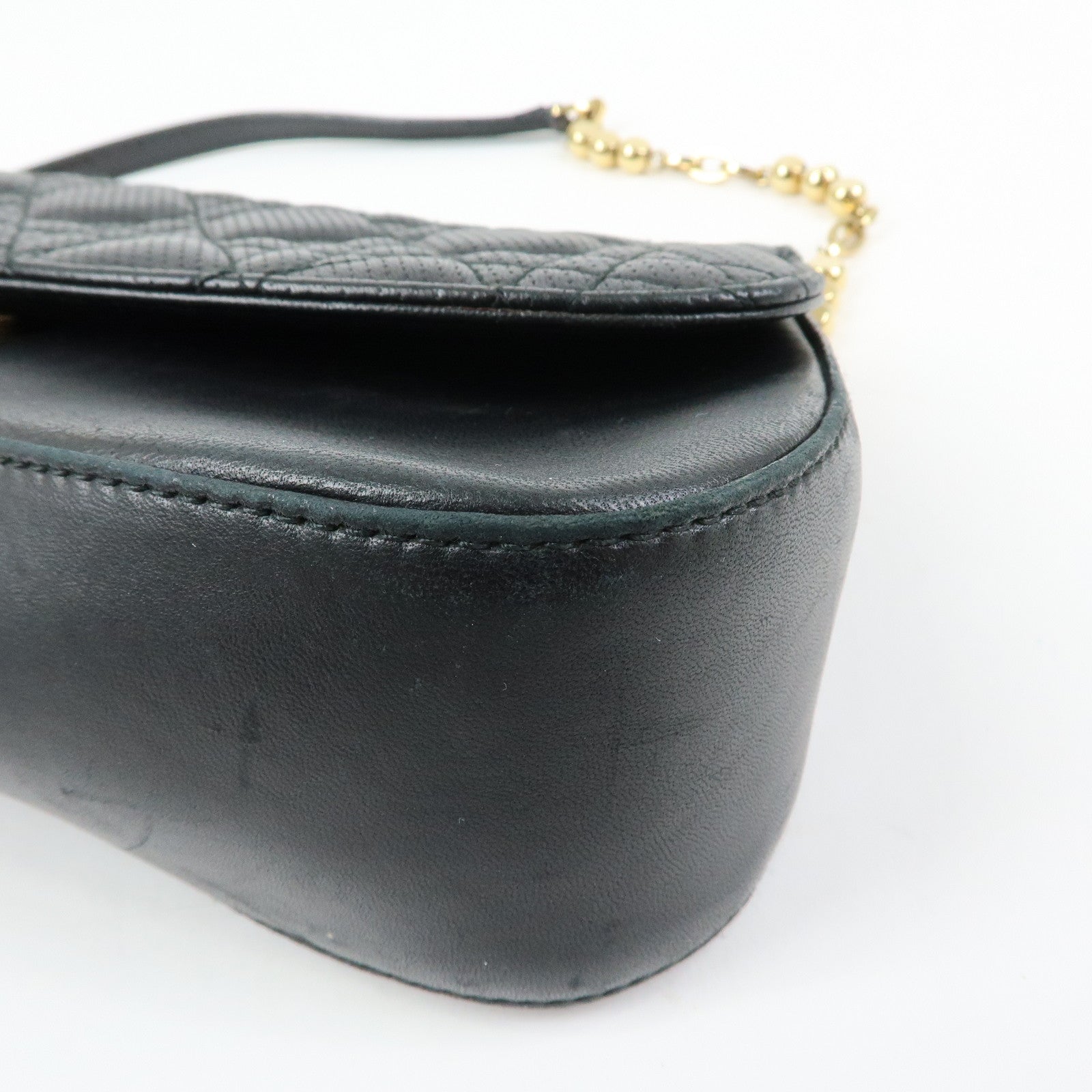 Christian Dior Cannage Leather Chain Shoulder Bag Clutch Bag Black