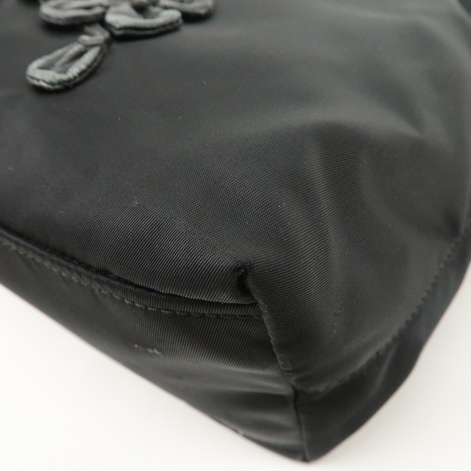 PRADA Nylon Leather Hand Bag Black Gold Hardware 1BA084