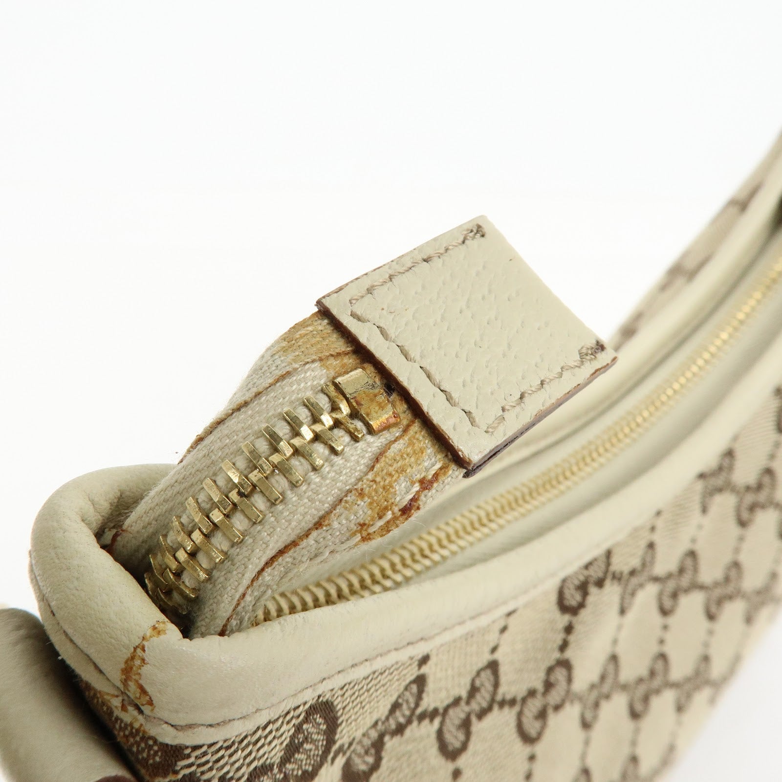Gucci Abbey GG Canvas Leather Shoulder Bag Beige White 130738