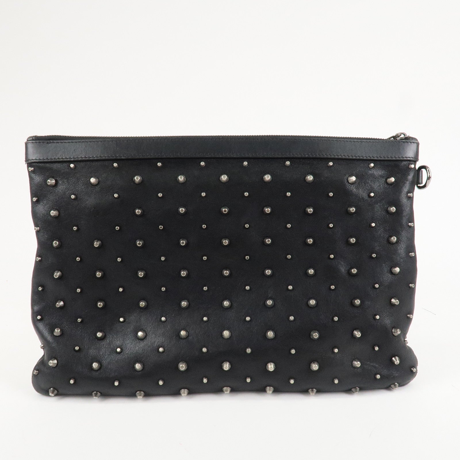 JIMMY CHOO Leather Studs Clutch Bag Black Silver HDW Used