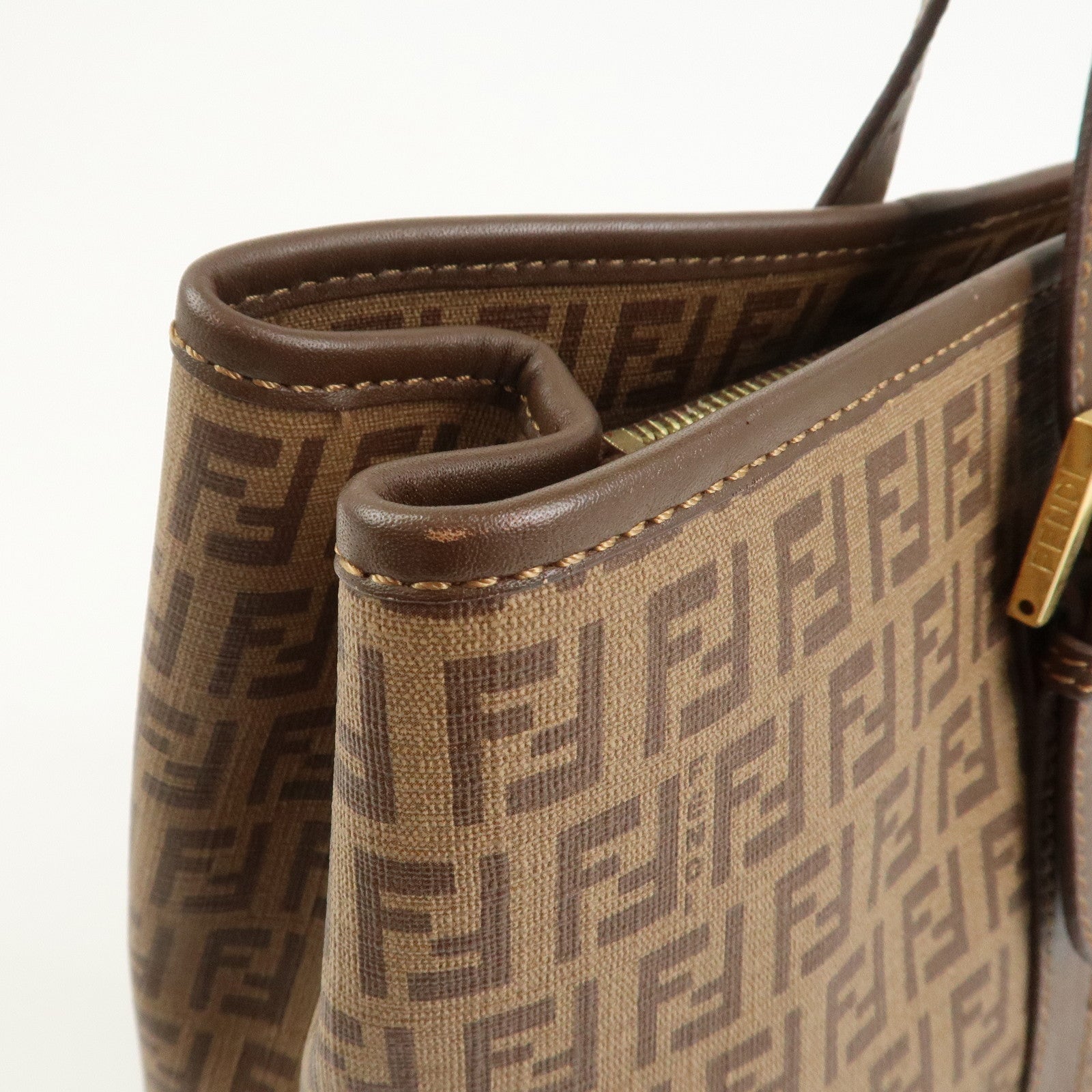 FENDI Zucchino PVC Tote Bag Shoulder Bag Hand Bag Brown 8BH238