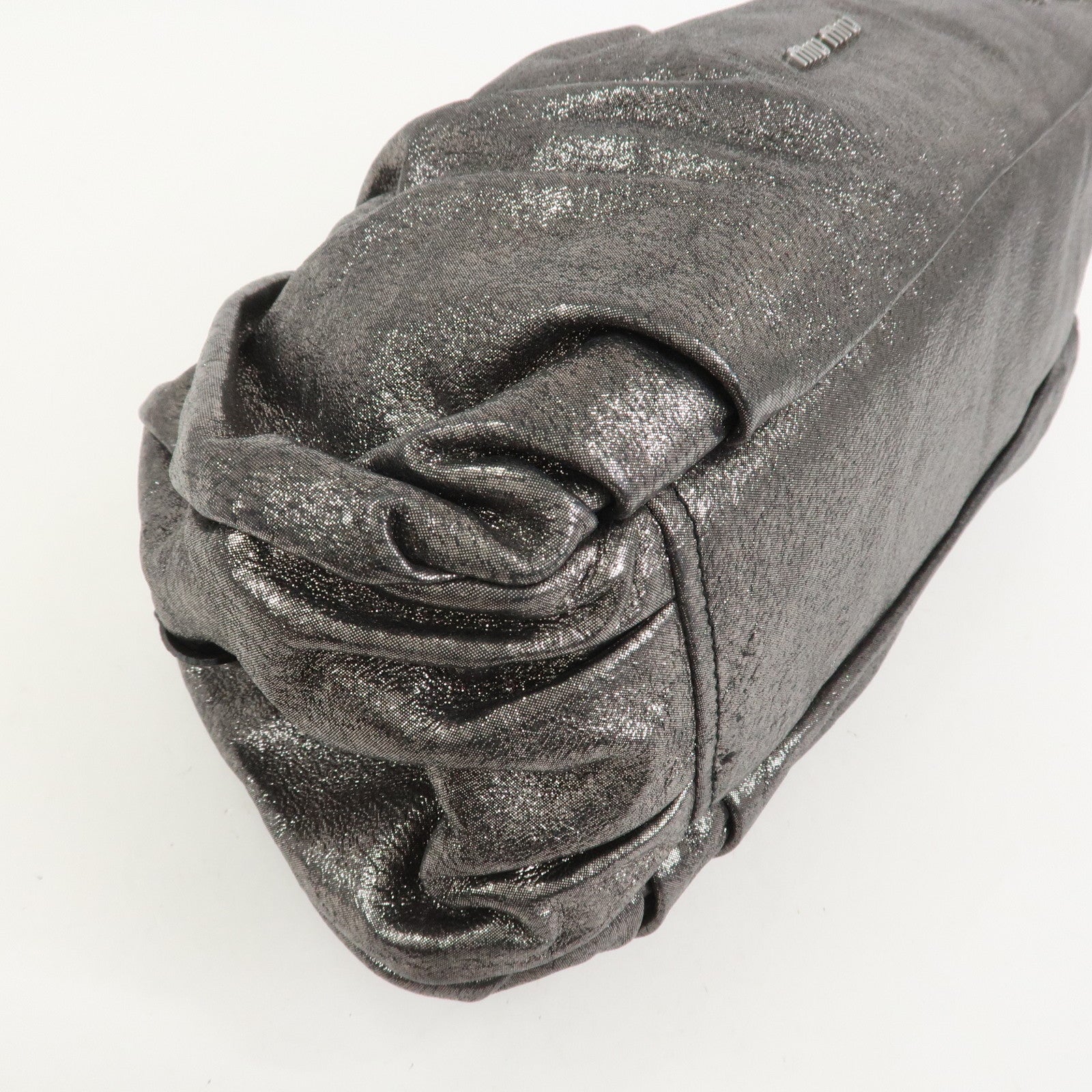 MIU MIU Logo Leather Clutch Bag Accessory Pouch Metallic Gray