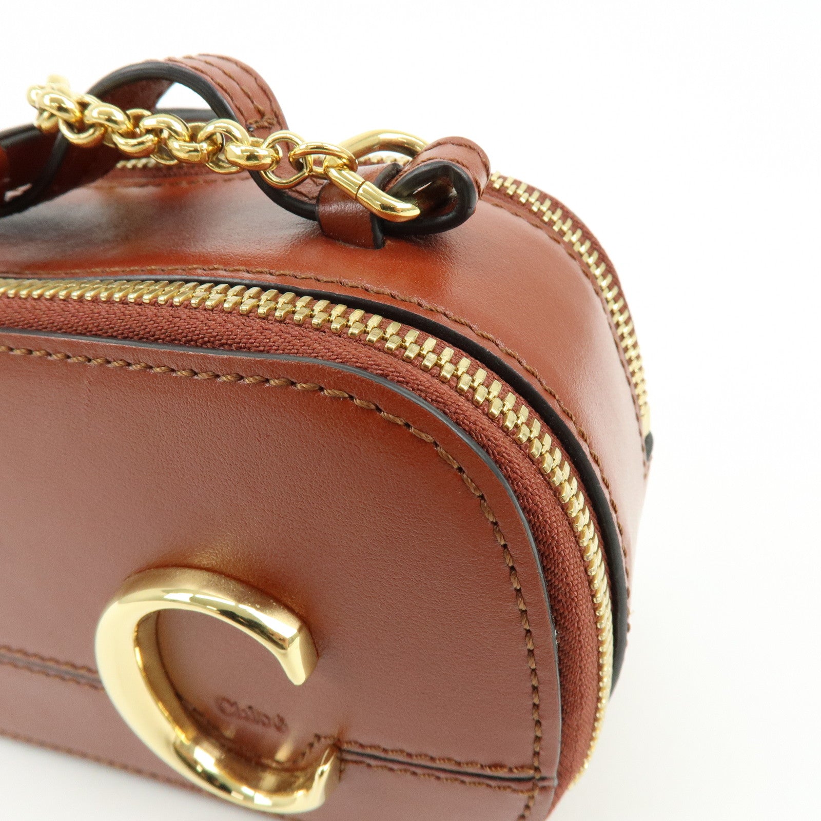 Chloe Leather 2Way Chain Shoulder Bag Mini Vanity Bag Brown