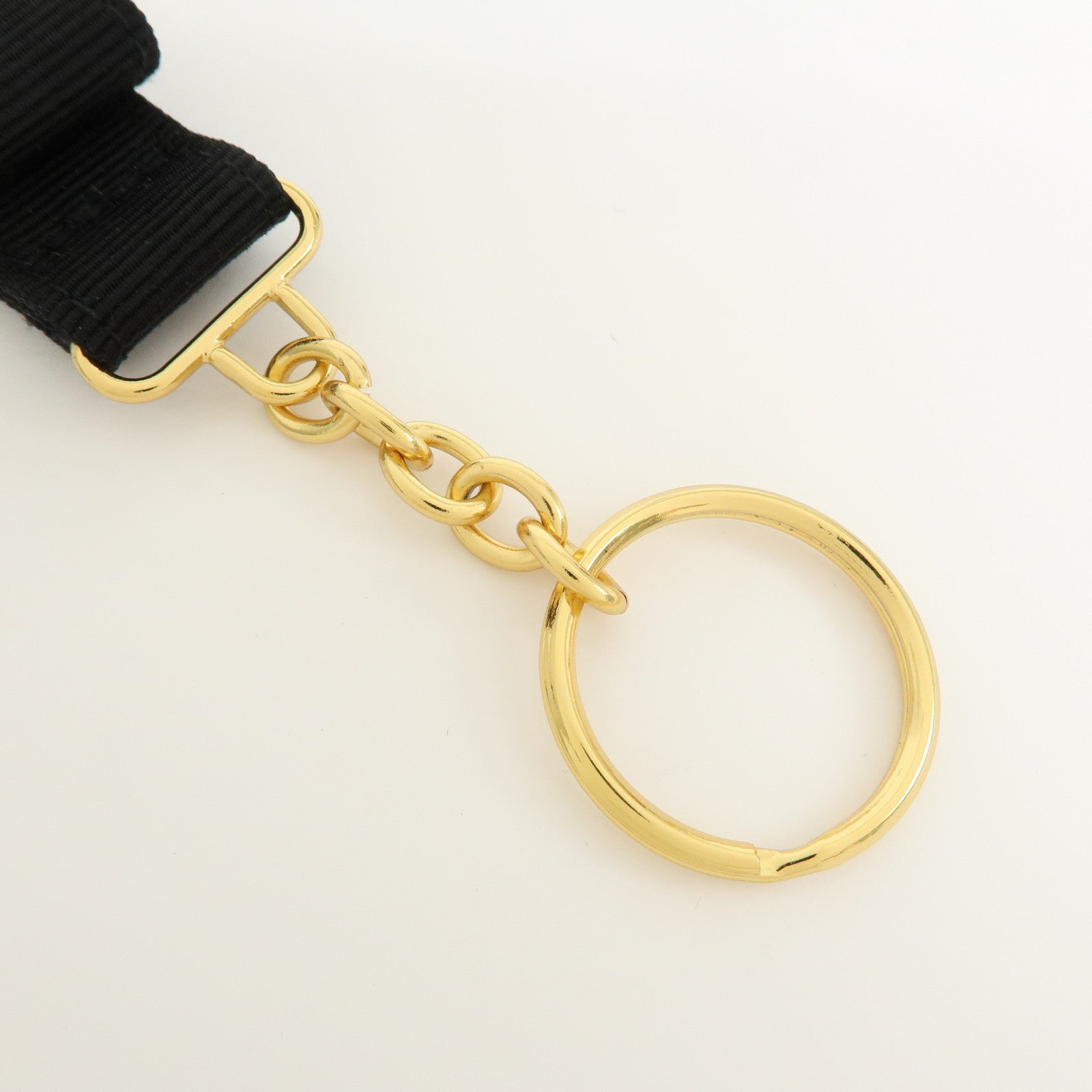 Ferragamo Vara Ribbon Metal Canvas Bag Charm Key Holder Black