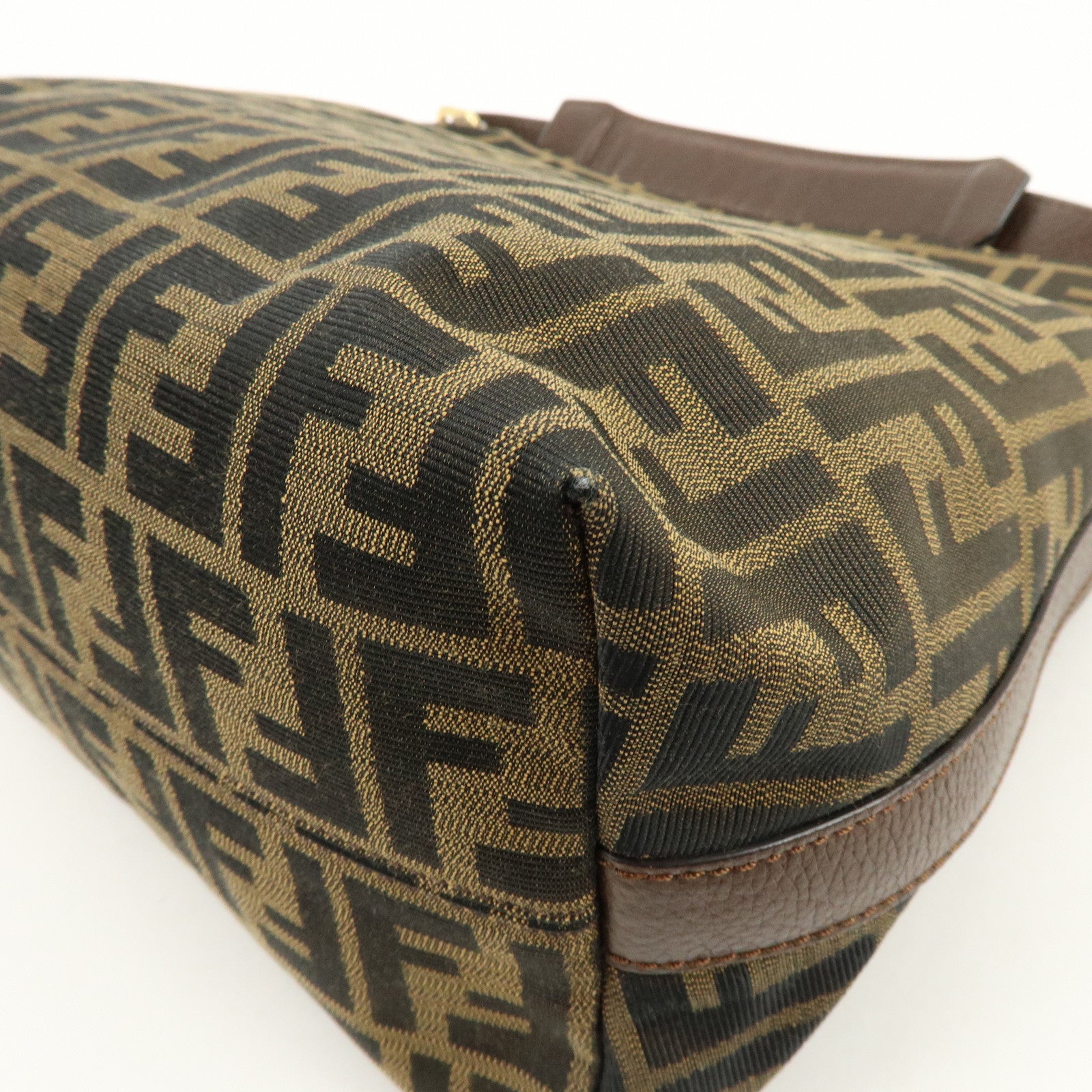 FENDI Zucca Canvas Leather Shoulder Bag Black Brown 8BR698