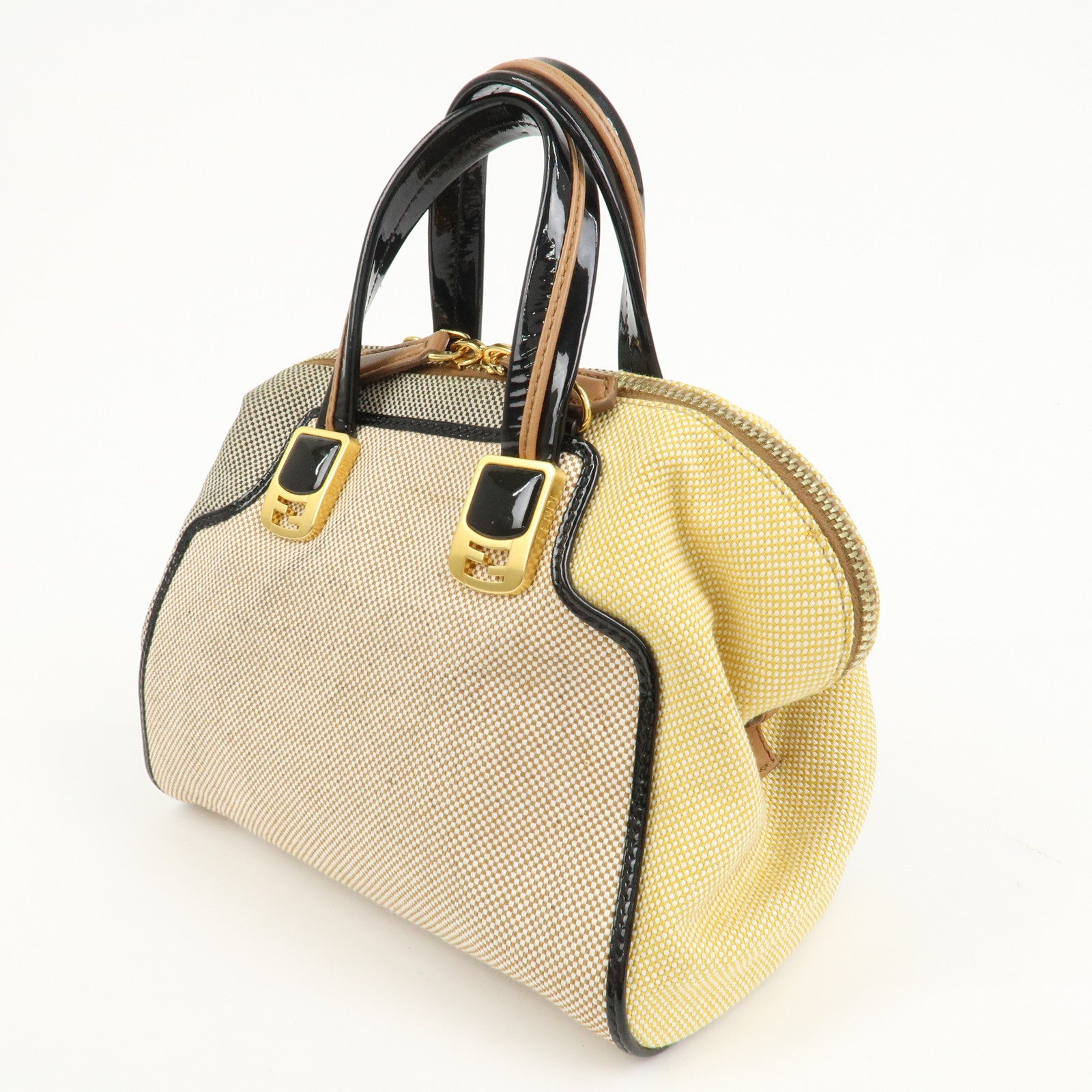 FENDI Chameleon Canvas Patent Leather 2Way Hand Bag Beige 8BL117