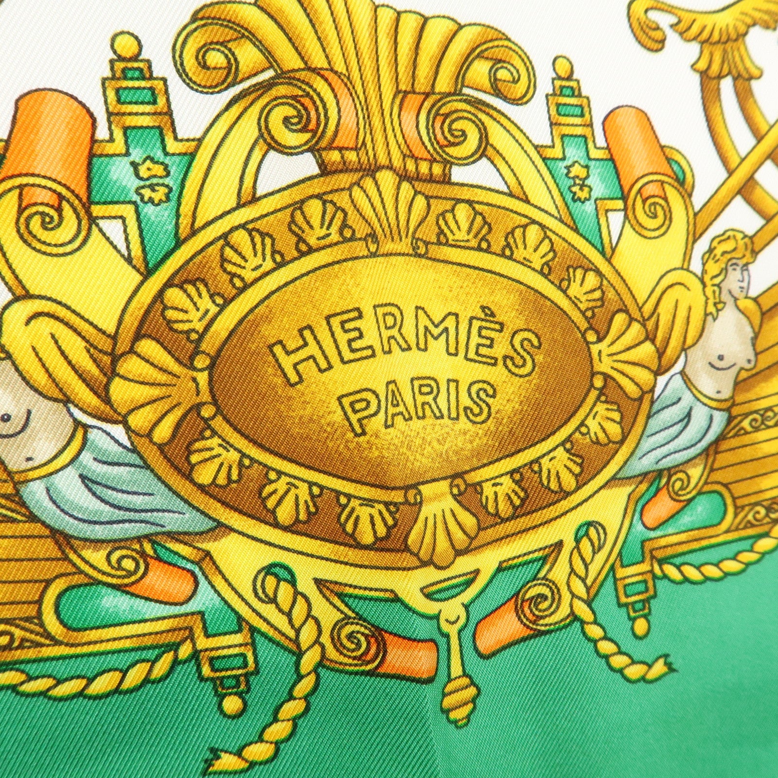 HERMES Carre 90 Silk 100% Scarf VOILES DE LUMIERE Gold Green