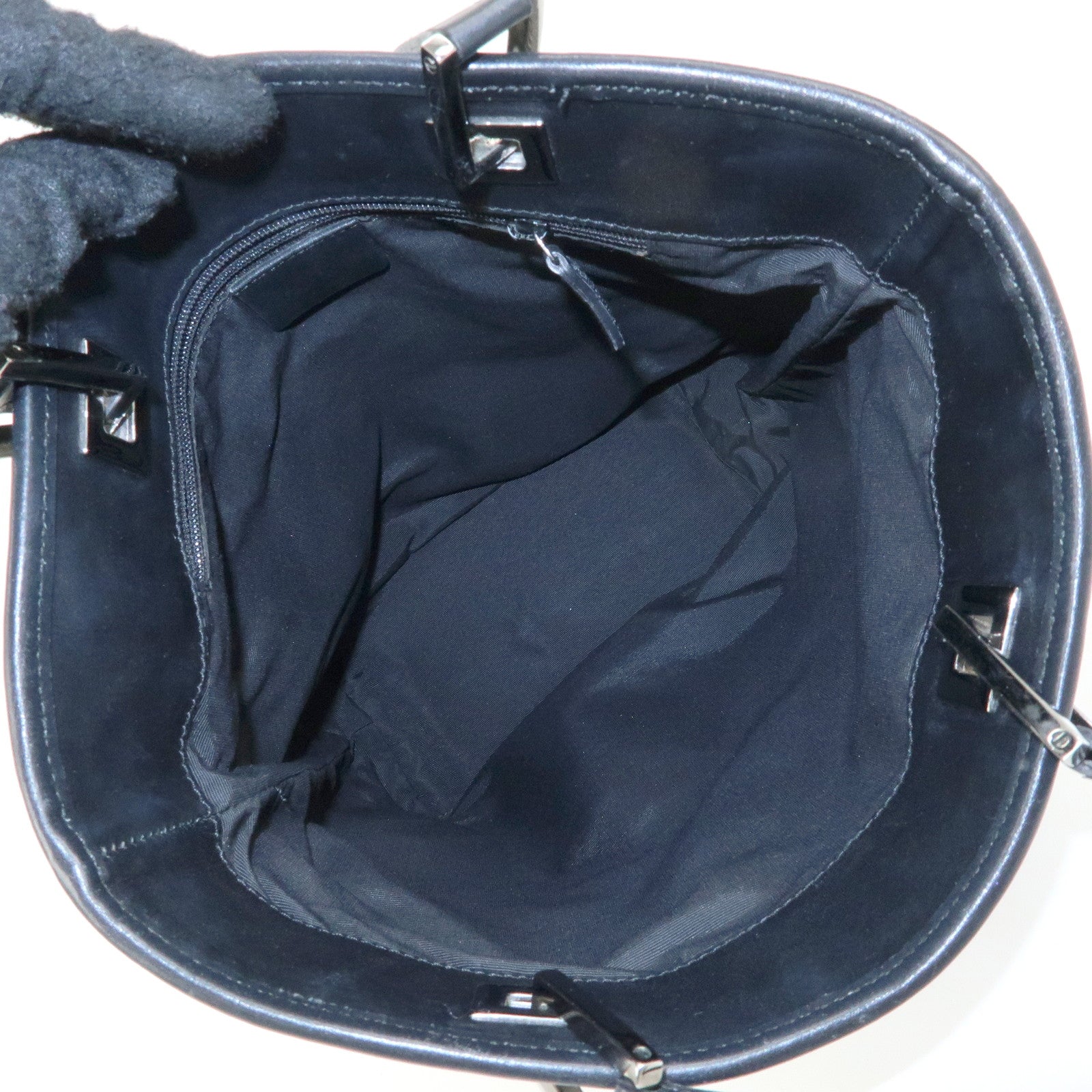GUCCI GG Denim Leather Tote Bag Shoulder Bag Black 31244