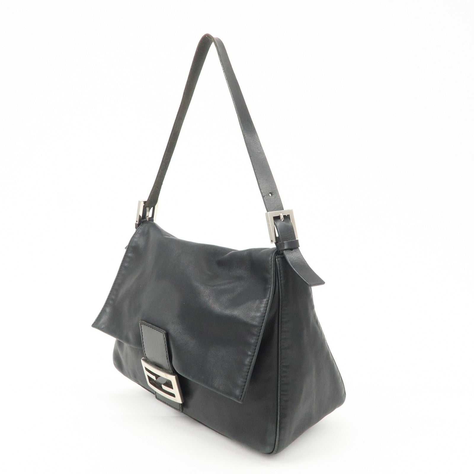 FENDI Mamma Baguette Leather Shoulder Bag Black 26325 Used