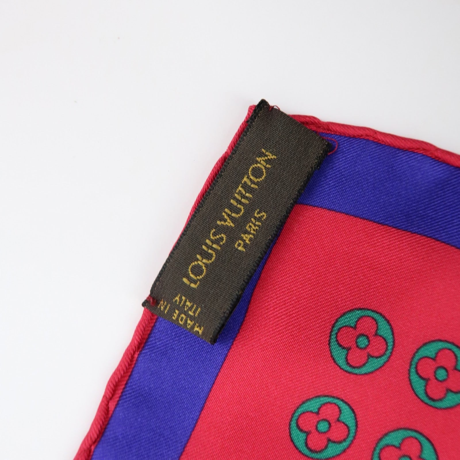 Louis Vuitton Monogram Silk 100% Scarf Geometric Pattern Pink Blue