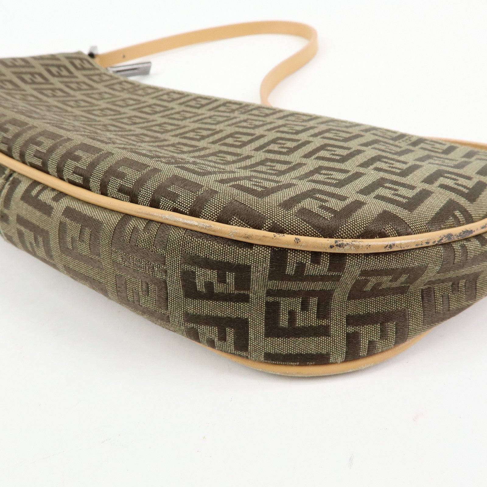 FENDI Zucchino Canvas Leather Shoulder Bag Hand Bag Beige 8BR144