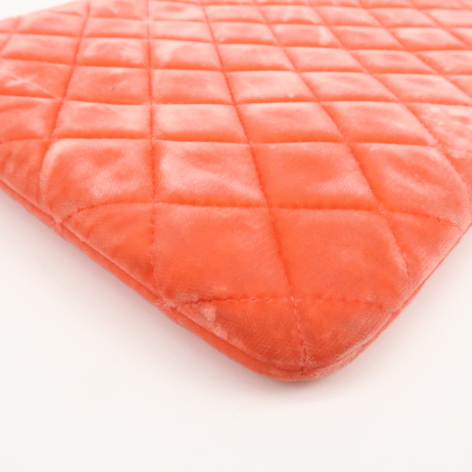 CHANEL COCO Mark Matelasse Velour Leather Clutch Bag Orange