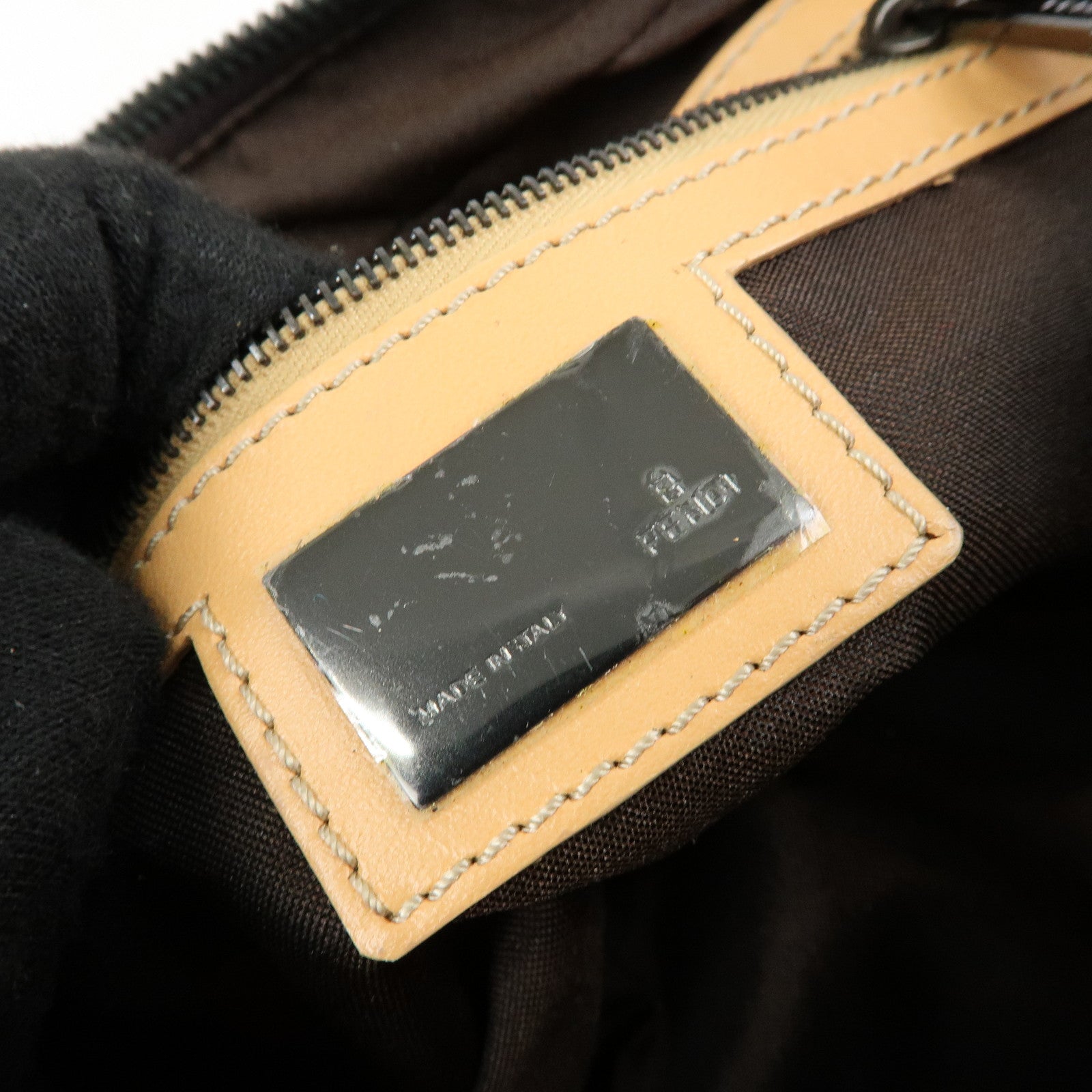 FENDI Zucchino Canvas Leather Small Boston Hand Bag Brown 8BN004