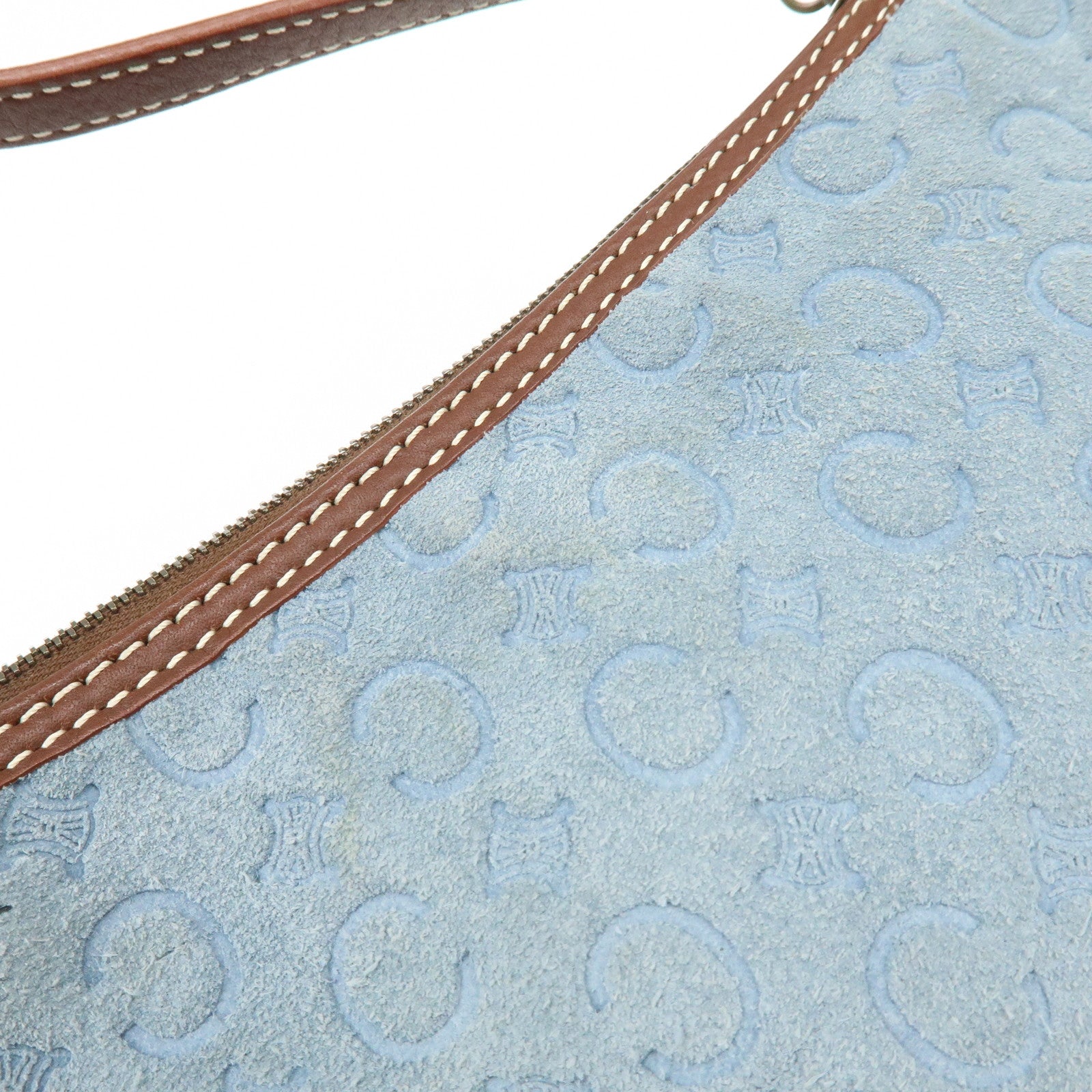 CELINE C Macadam Suede Leather Shoulder Bag Hand Bag Light Blue
