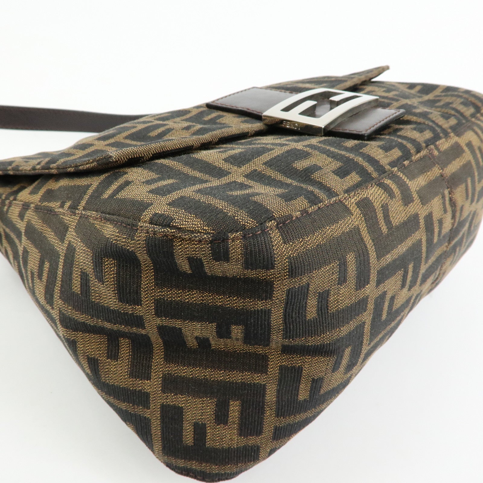 FENDI Mamma Baguette Zucca Canvas Leather Shoulder Bag Brown 26325