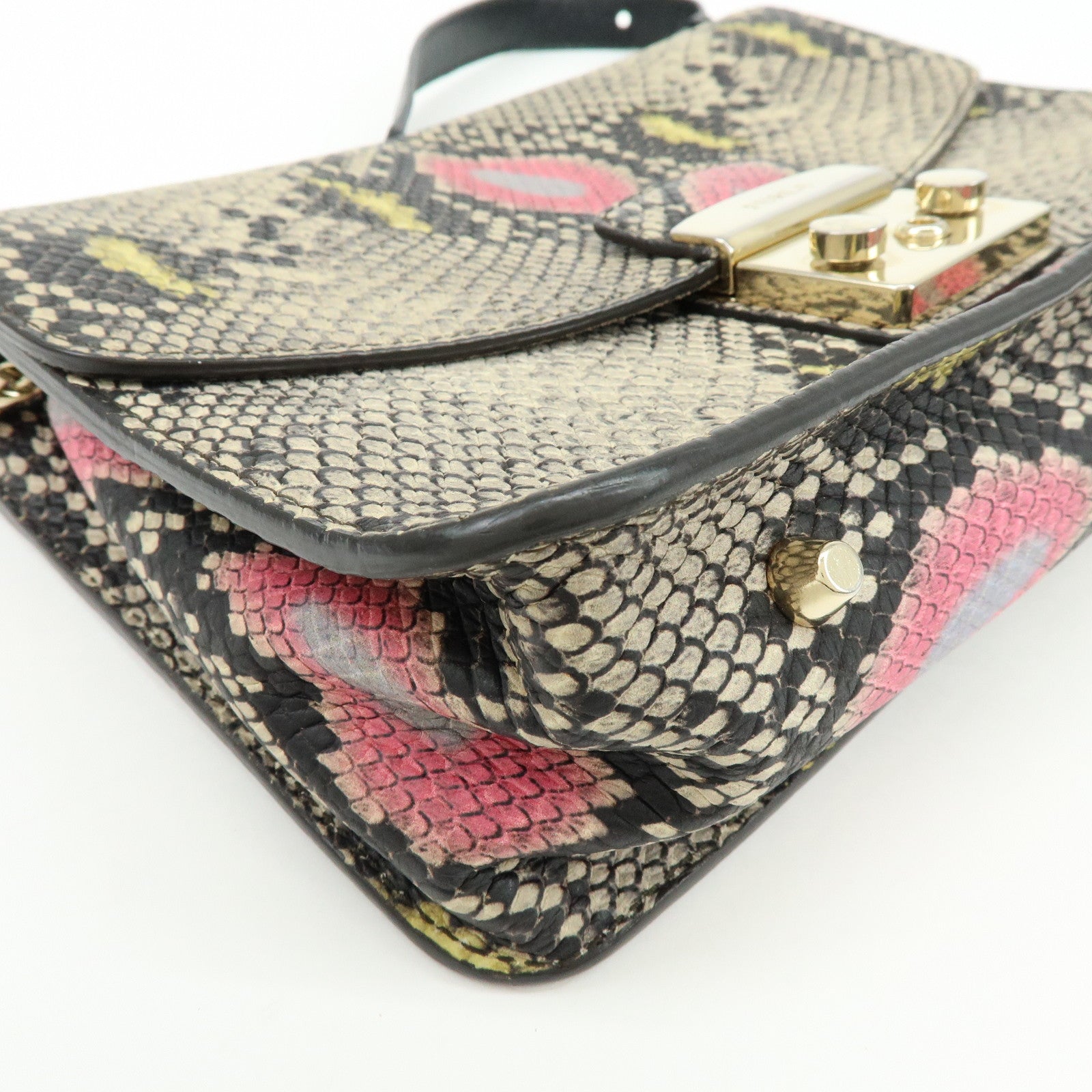 FURLA Metropolis Embossed Leather Chain Shoulder Bag Beige Pink