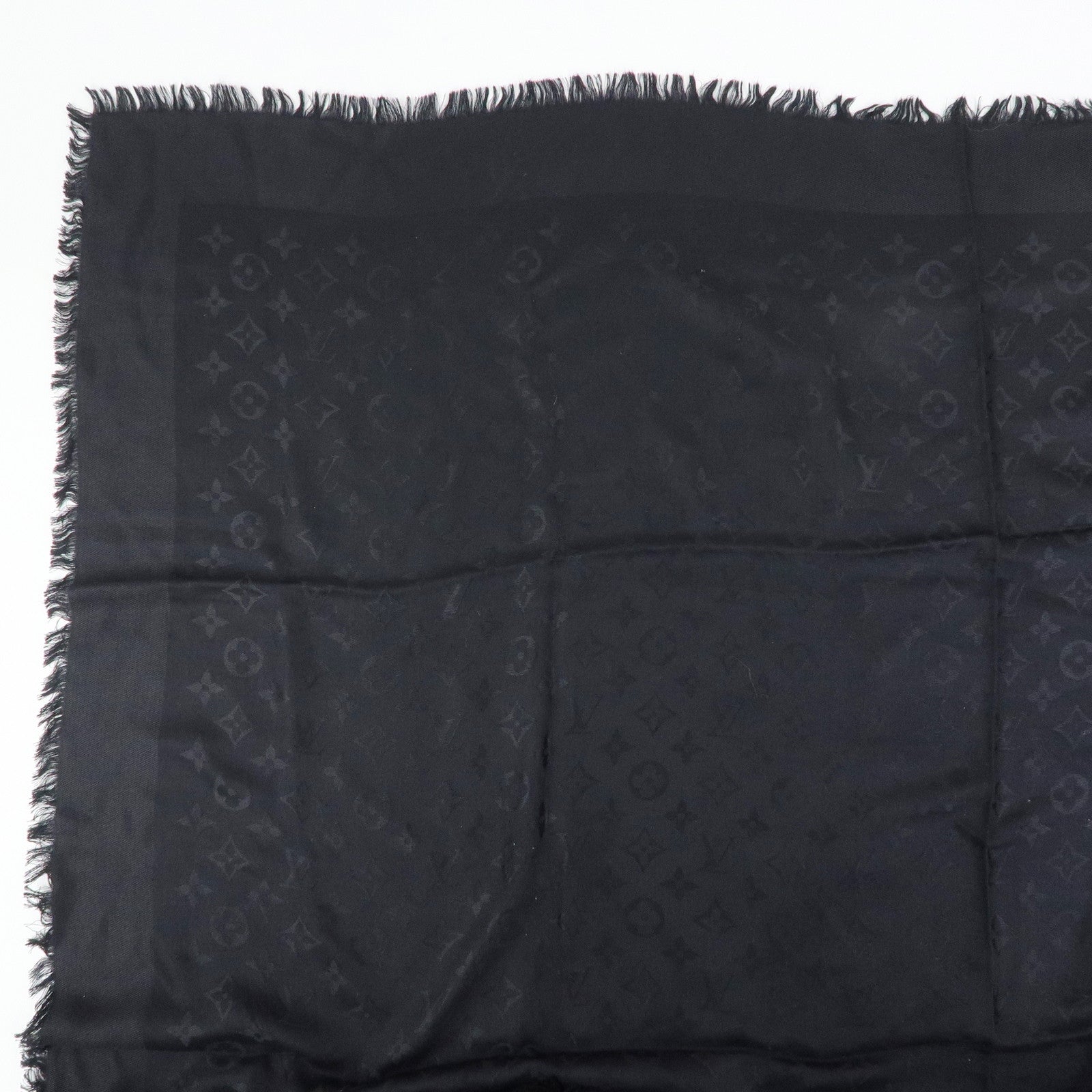 Louis Vuitton Monogram Silk Wool Shawl Scarf Black