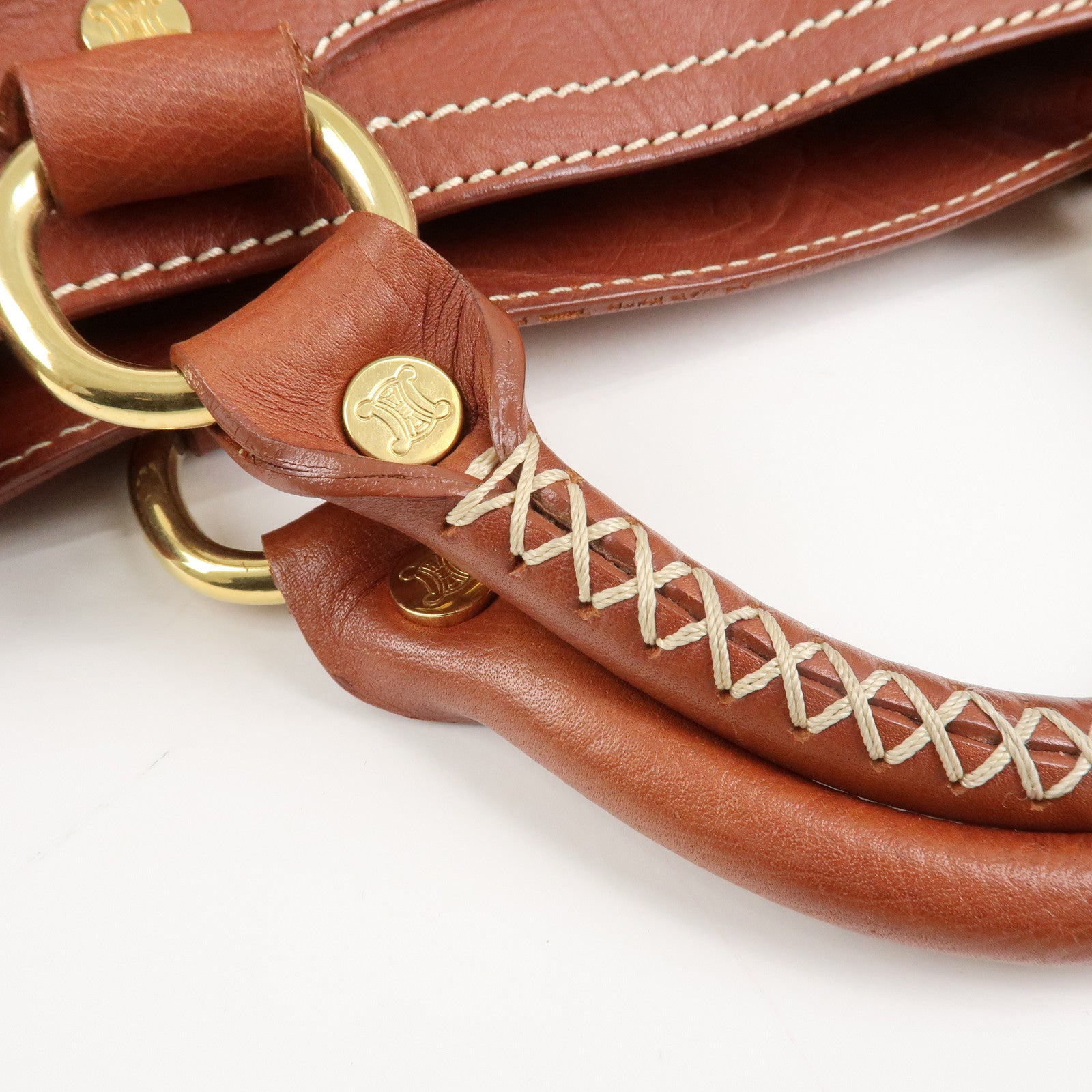 CELINE Leather Boogie Bag Hand Bag Brown Gold HDW Used