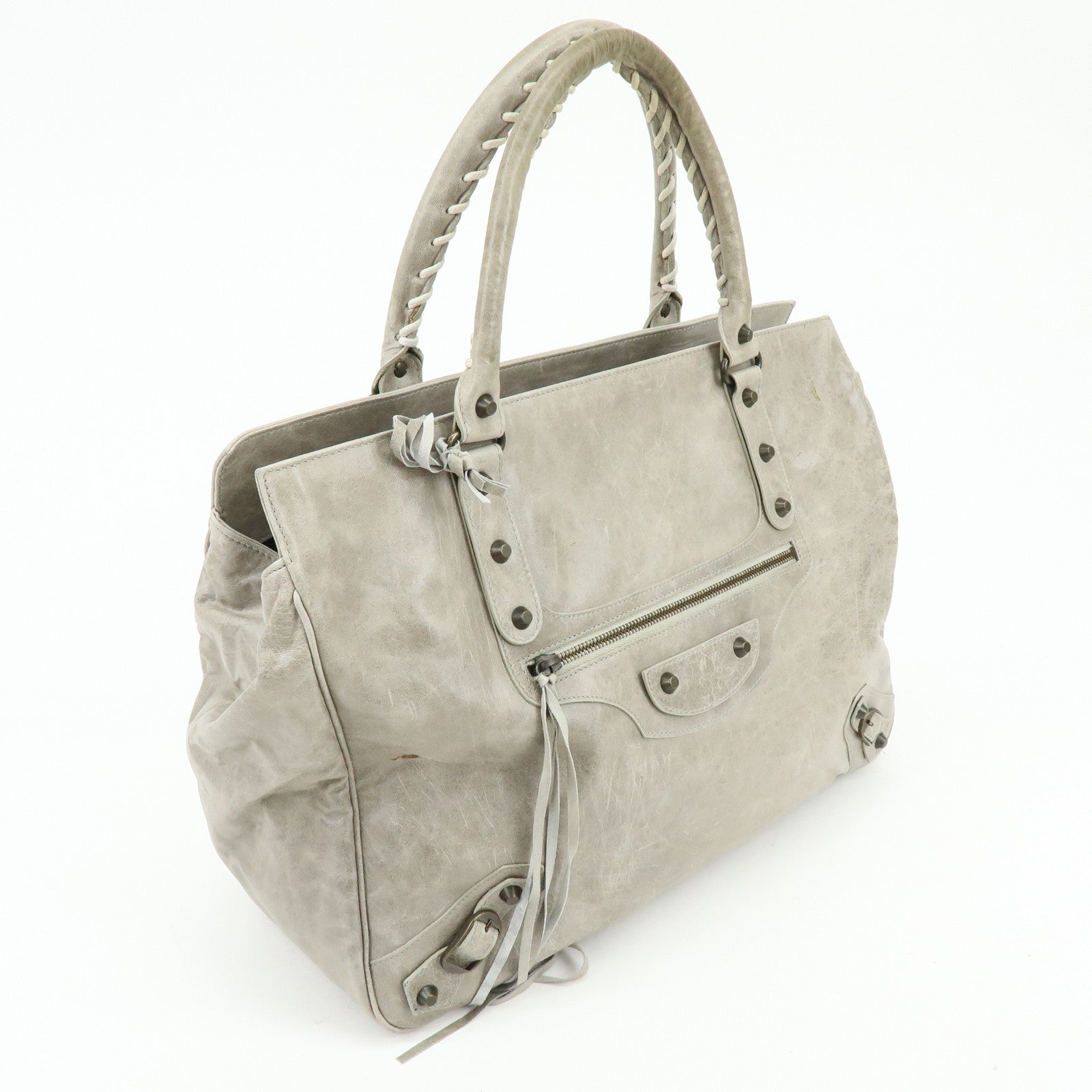 BALENCIAGA The Shopping Leather Tote Bag Shoulder Bag Gray