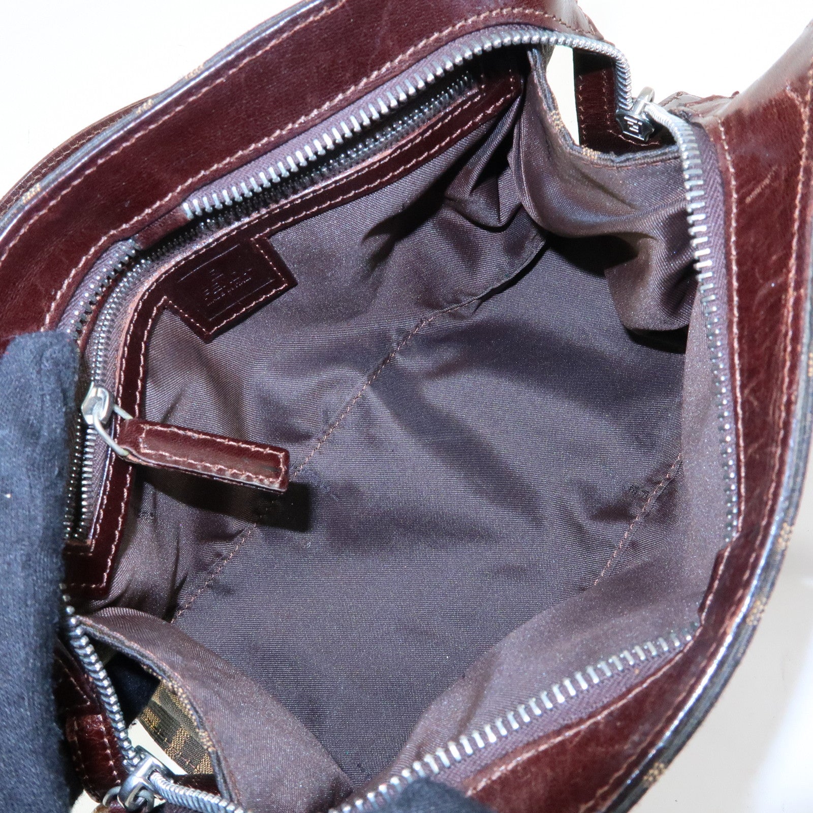 FENDI Zucca Jacquard Canvas Leather Top Handle Hand Bag Brown
