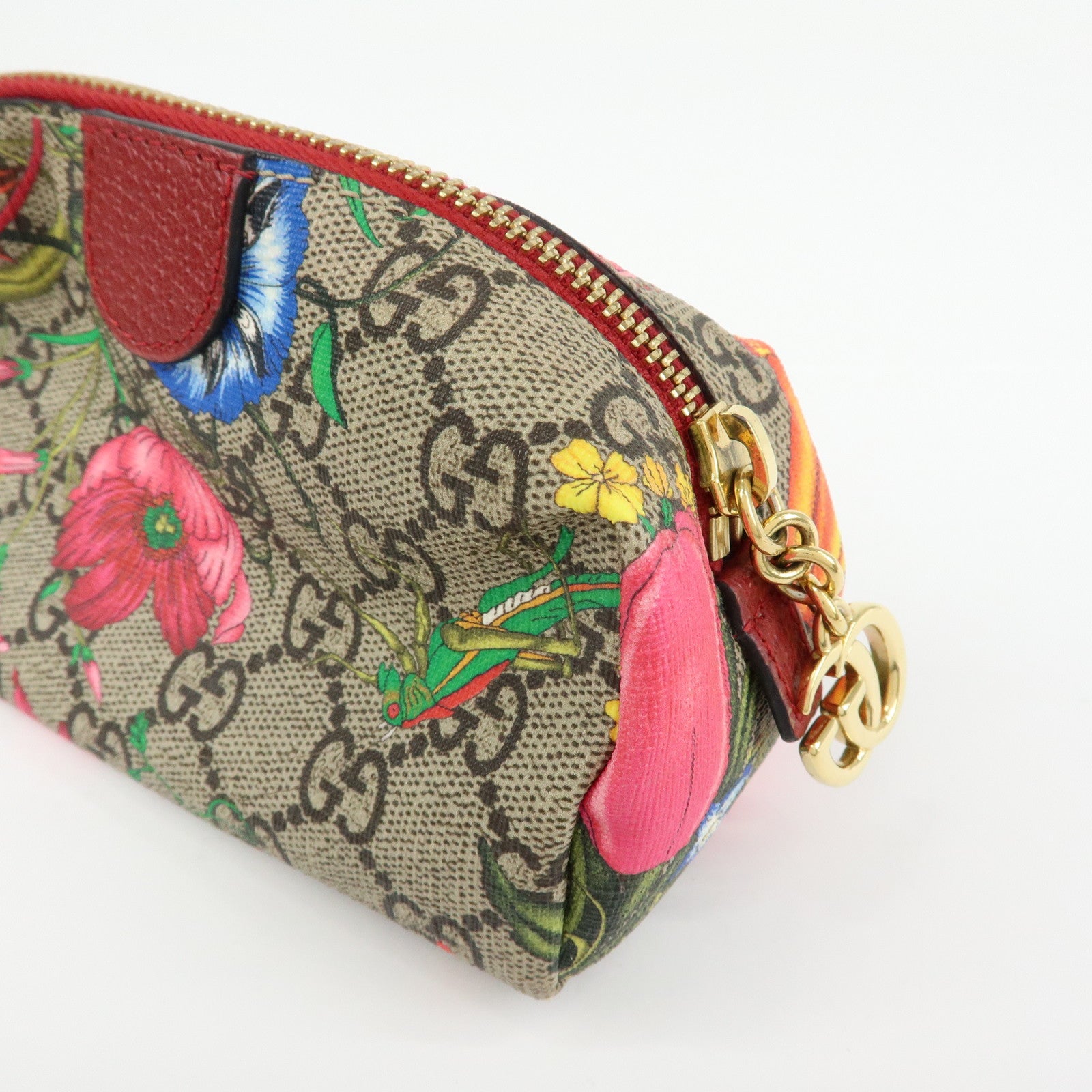 GUCCI GG Marmont Flora GG Supreme Cosmetic Pouch Beige Red 548394