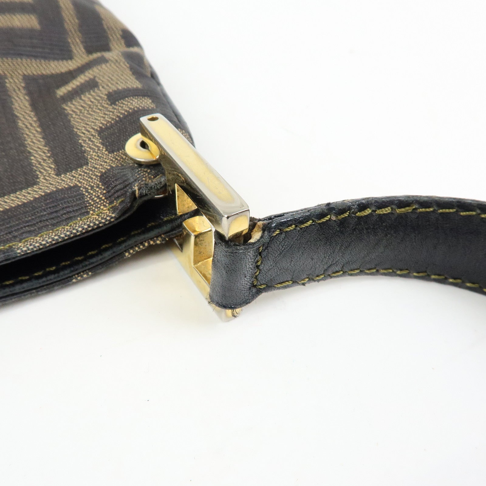 FENDI Zucca Canvas Leather Shoulder Bag Hand Bag Black Brown