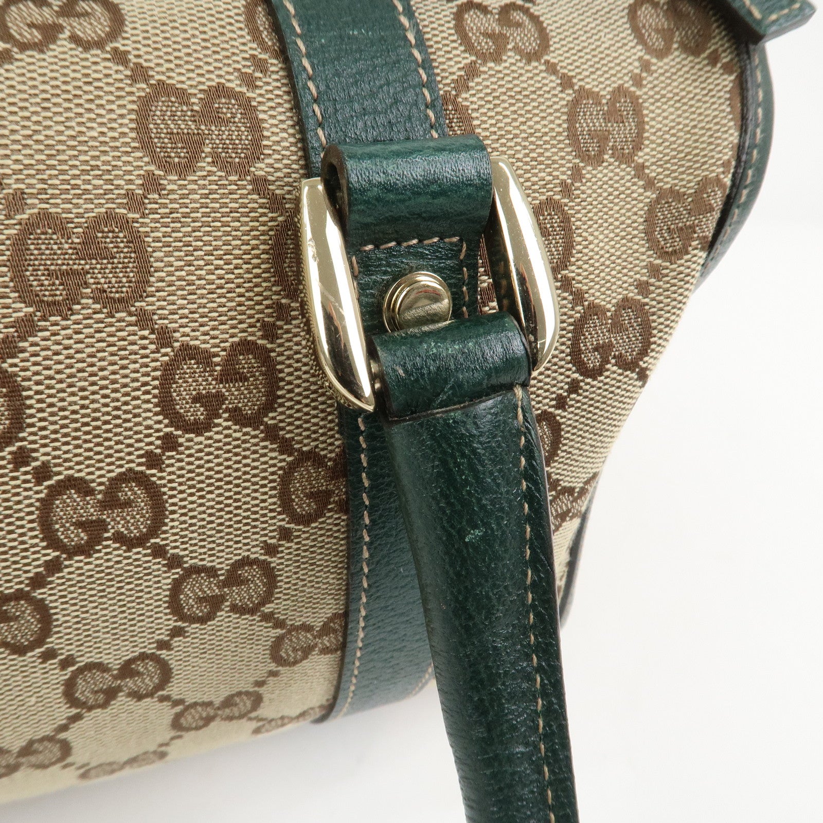 GUCCI Abbey GG Canvas Leather Mini Boston Bag Beige Green 130942