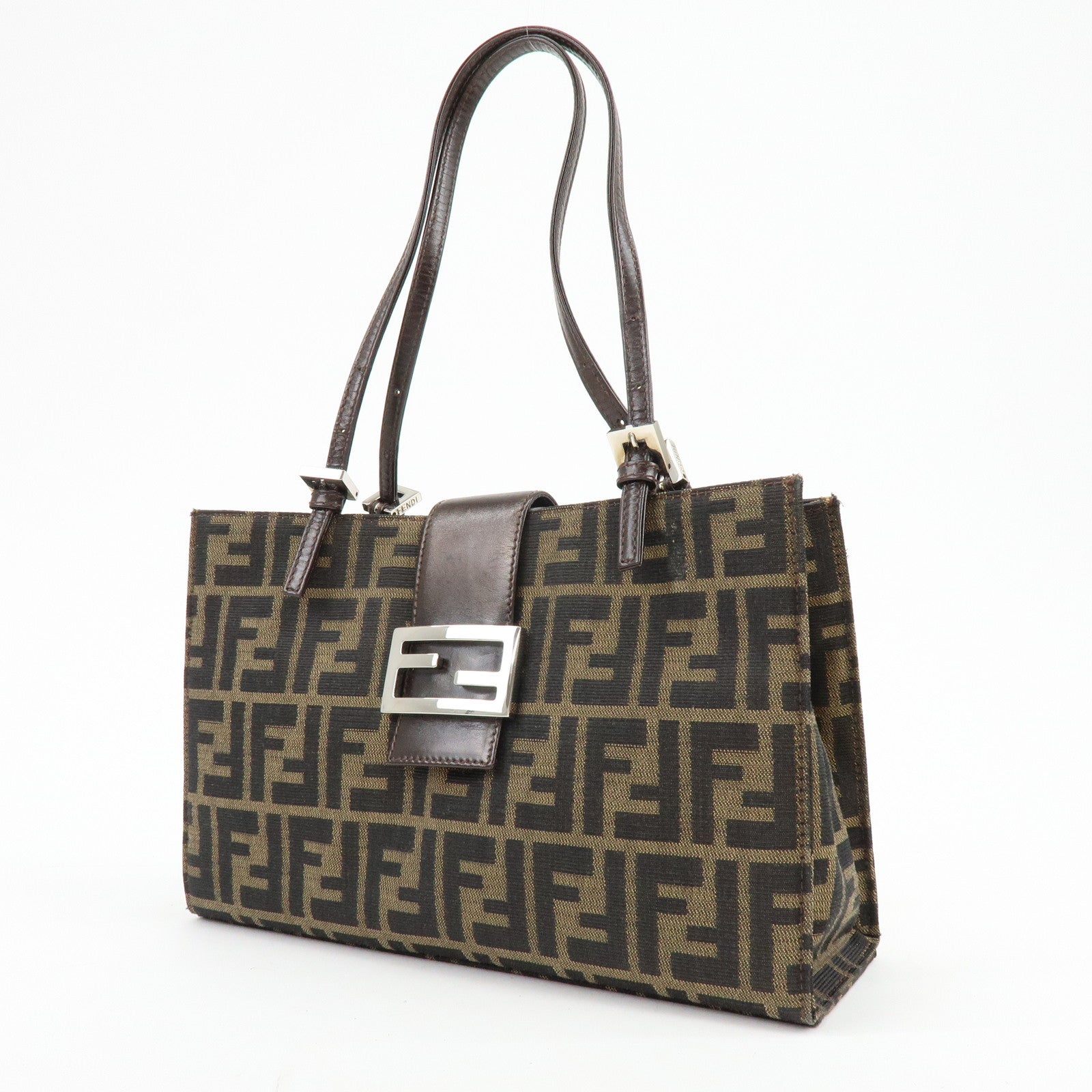 FENDI Zucca Canvas Leather Shoulder Bag Tote Bag Brown 09158081992