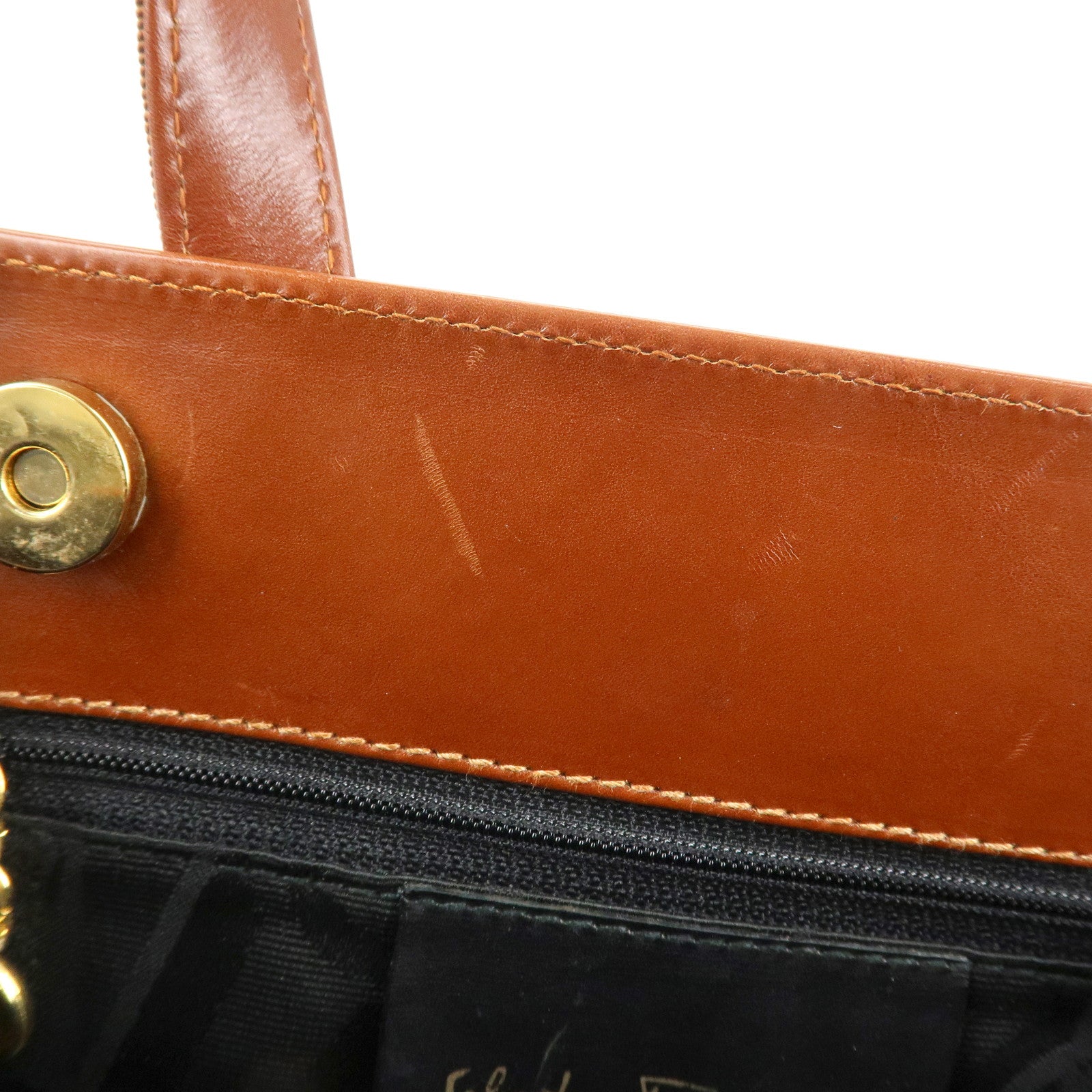 Ferragamo Vara Leather Hand Bag Shoulder Bag Brown Used