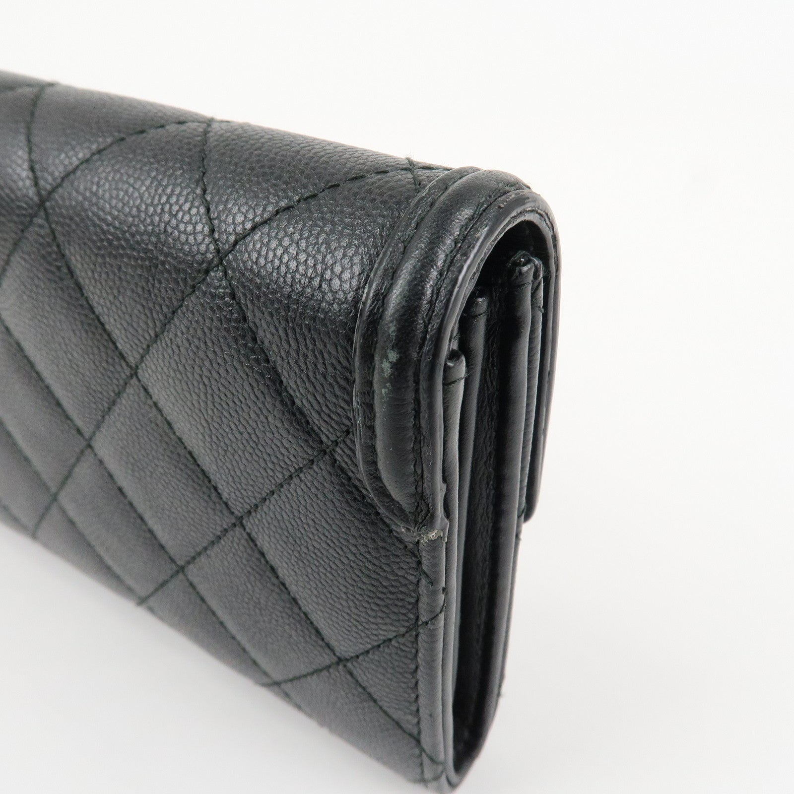 CHANEL Matelasse Caviar Skin CC Filigree Long Wallet Black A84448 Used