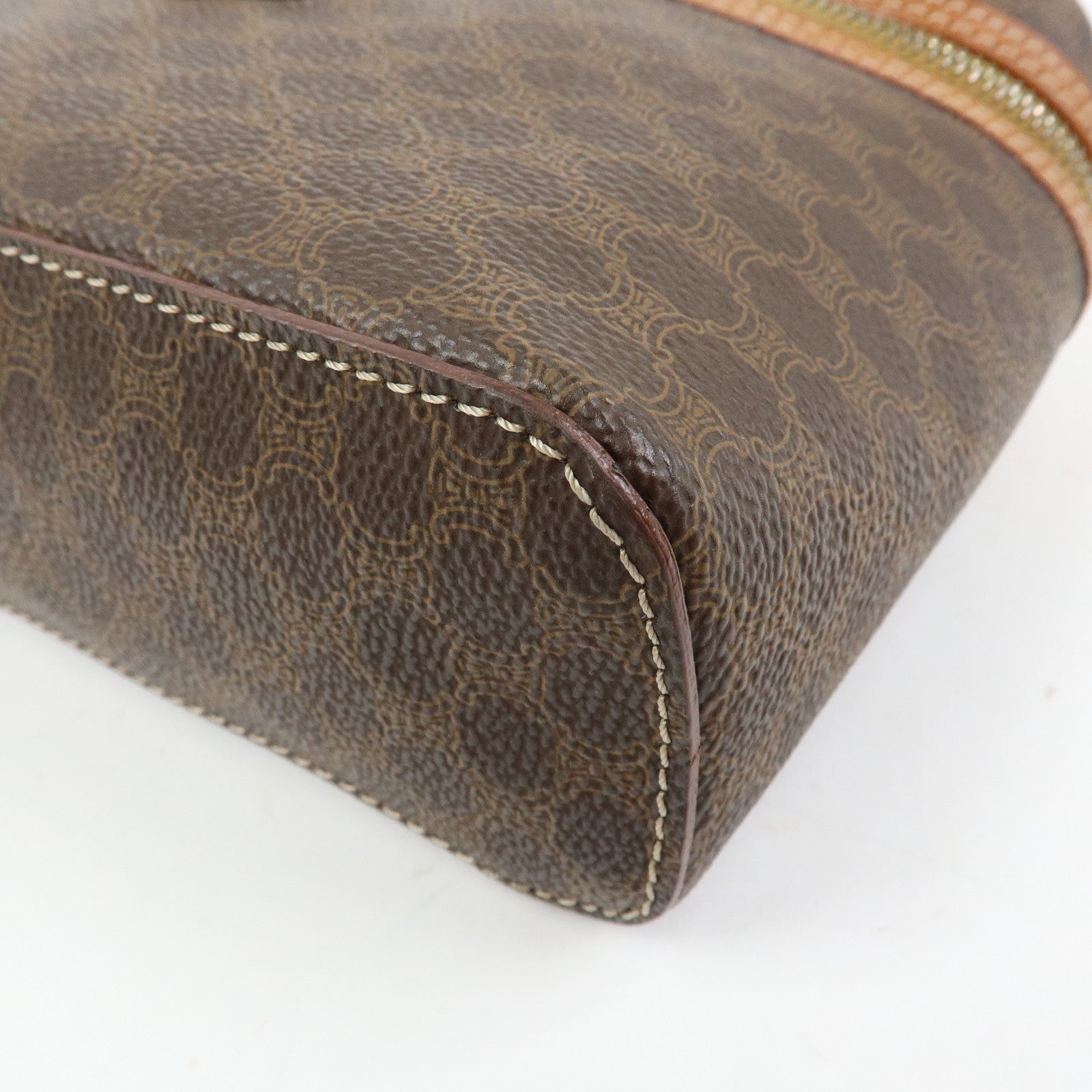 CELINE Macadam PVC Leather Vanity Hand Bag Makeup Bag Brown