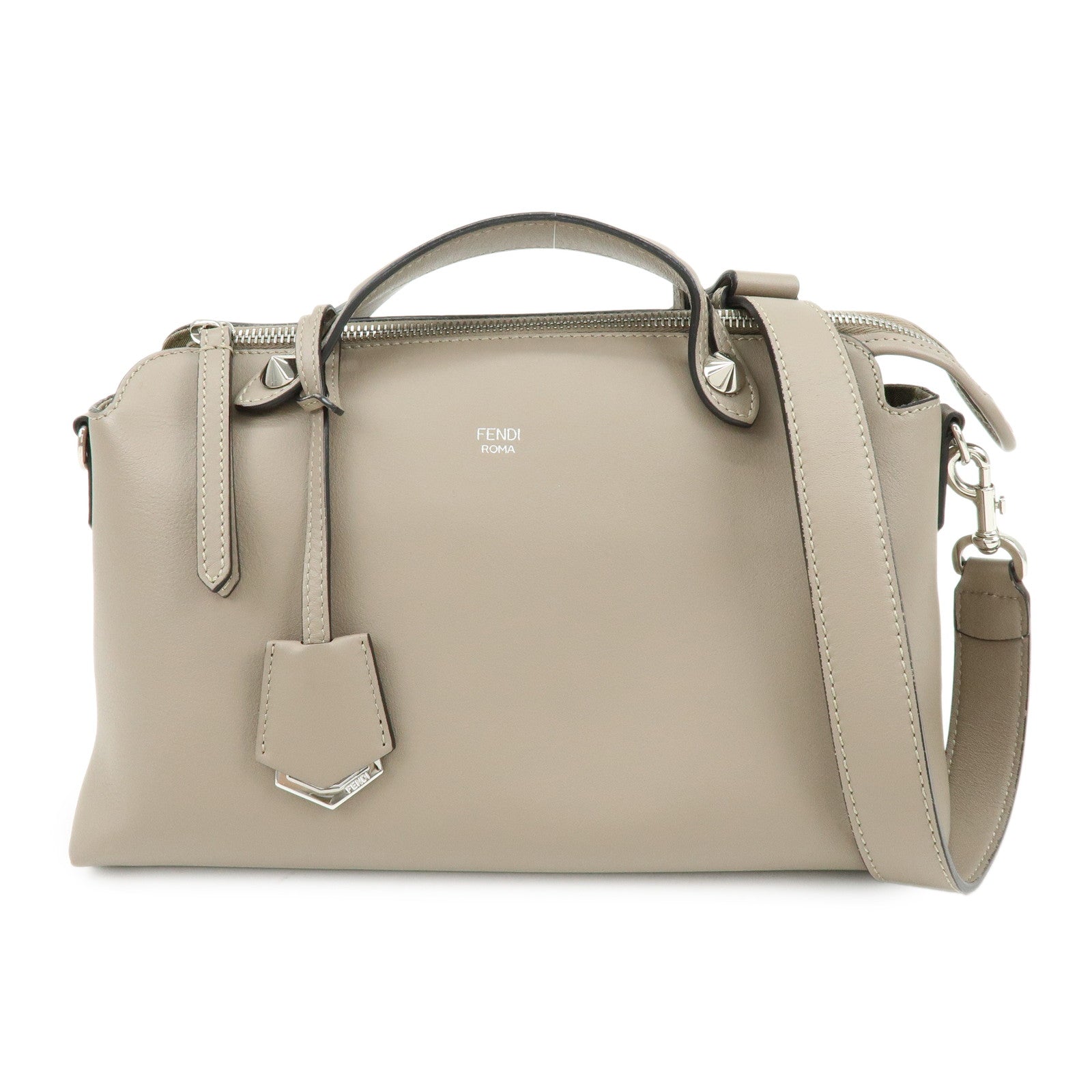 FENDI By The Way Leather 2Way Hand Bag Shoulder Bag Greige 8BL146
